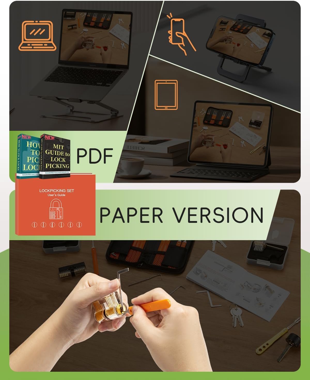 Thumbnail 5 de Eventronic Lock Picking Kit (36-piece) with 4 Transparent Training Locks & Zip Case – Orange