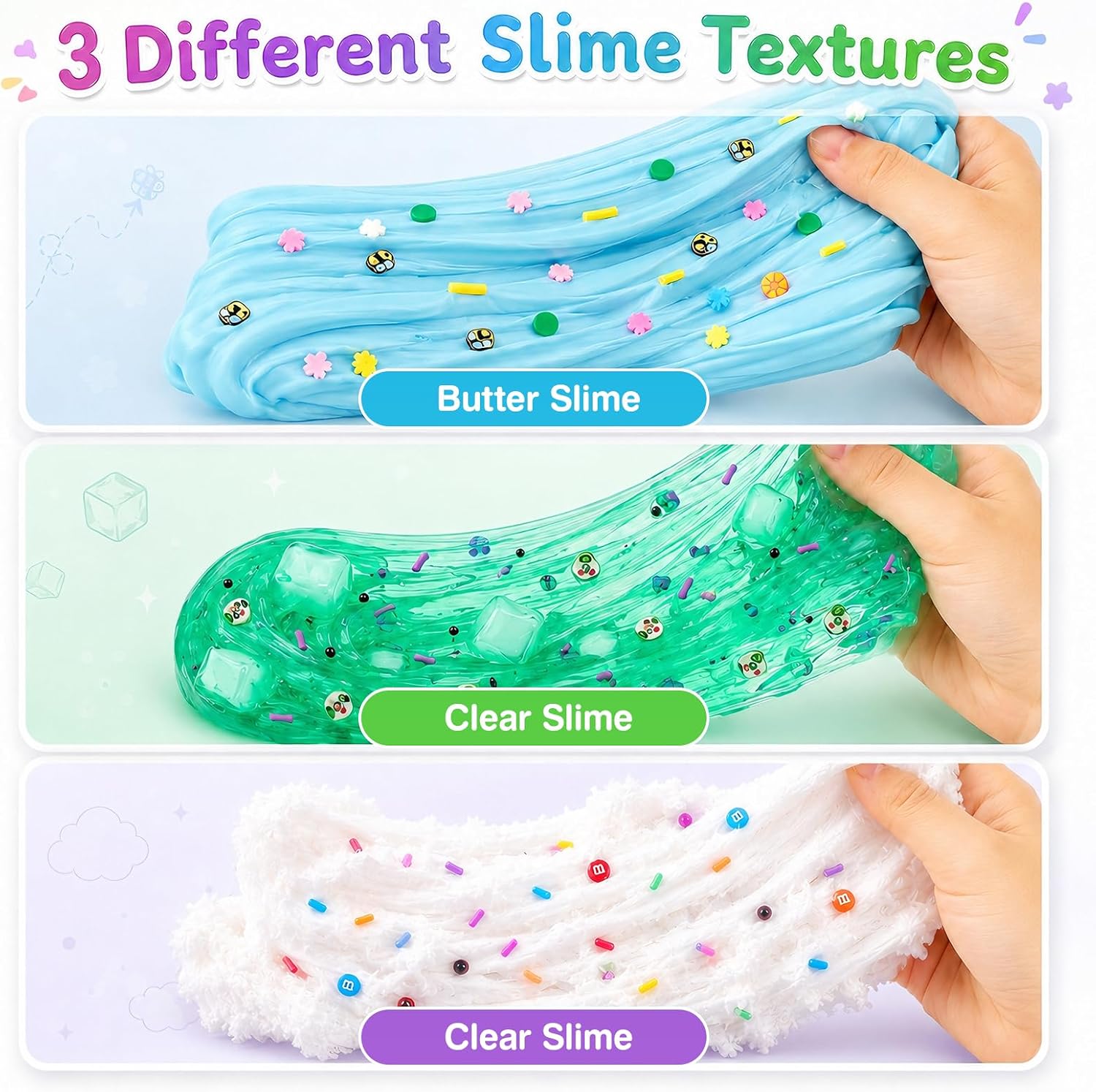 Detalle de Slime Kit 9 Pack: 3 Butter Slime, 3 Cloud Slime & 3 Jelly Cube Crunchy Clear Slime