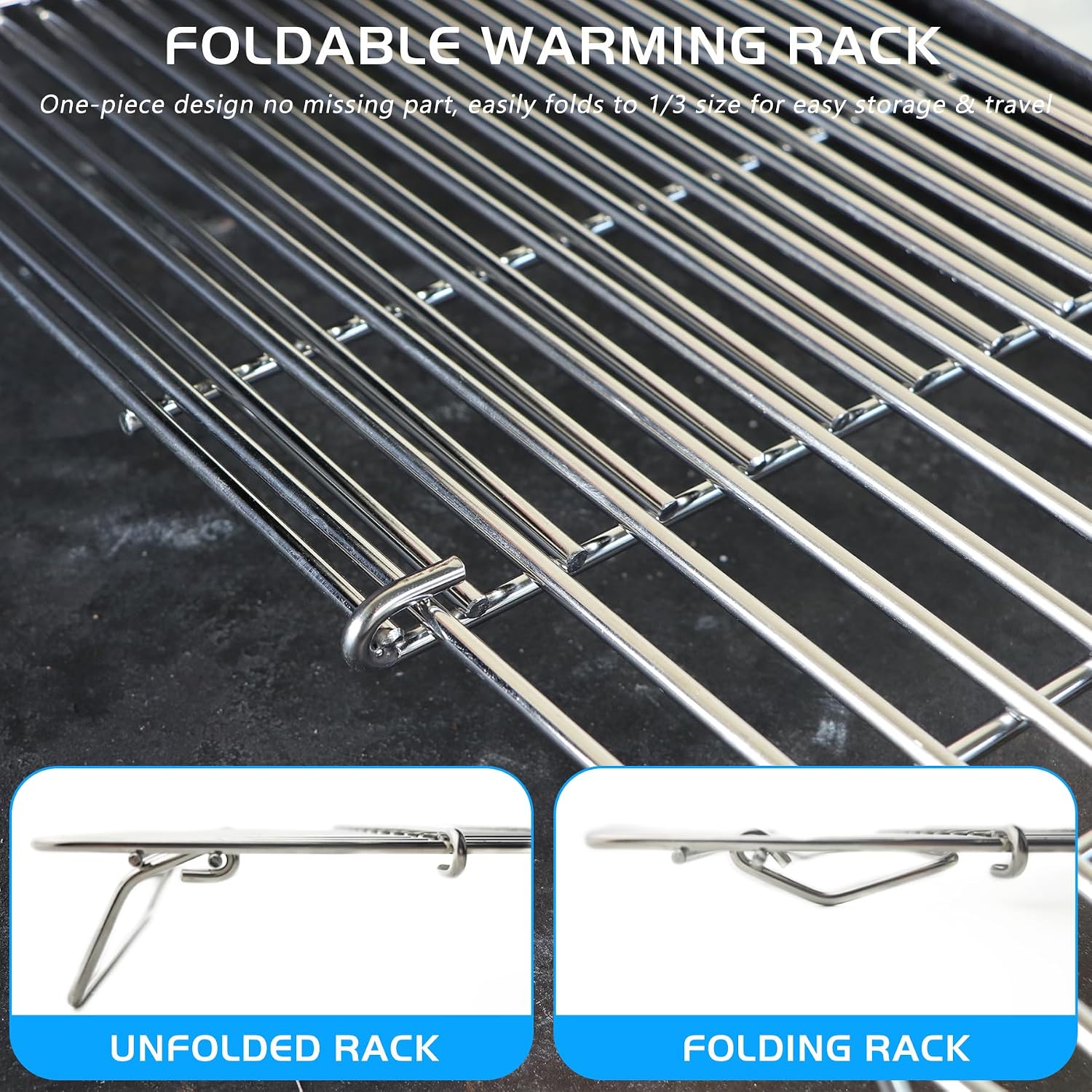 Detalle de CANDANA Adjustable Griddle Warming Rack, Stainless Steel, Foldable, 2-Pack