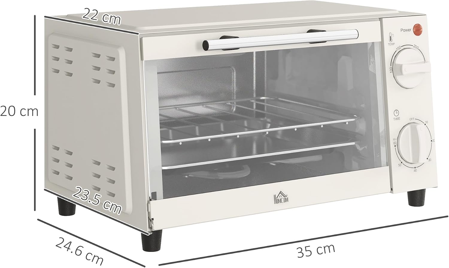 Detalle de HOMCOM Mini Oven 9L Toaster Oven with Adjustable Temperature 750W Cream
