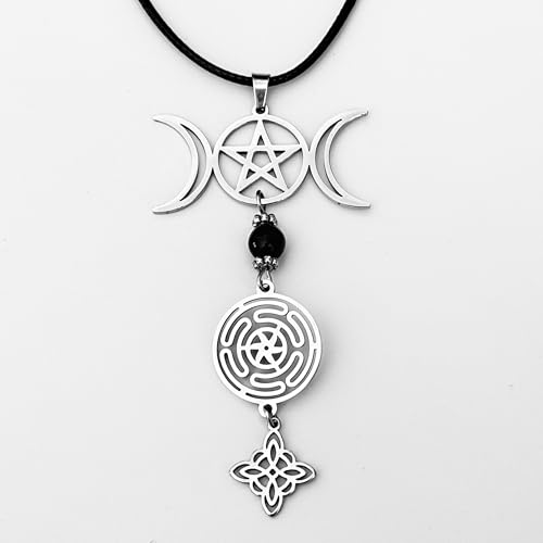 Thumbnail 6 de Simboliks Collar Triple Luna con Pentagrama y Ónix Natural – Amuleto de Protección Wicca en Acero Inoxidable