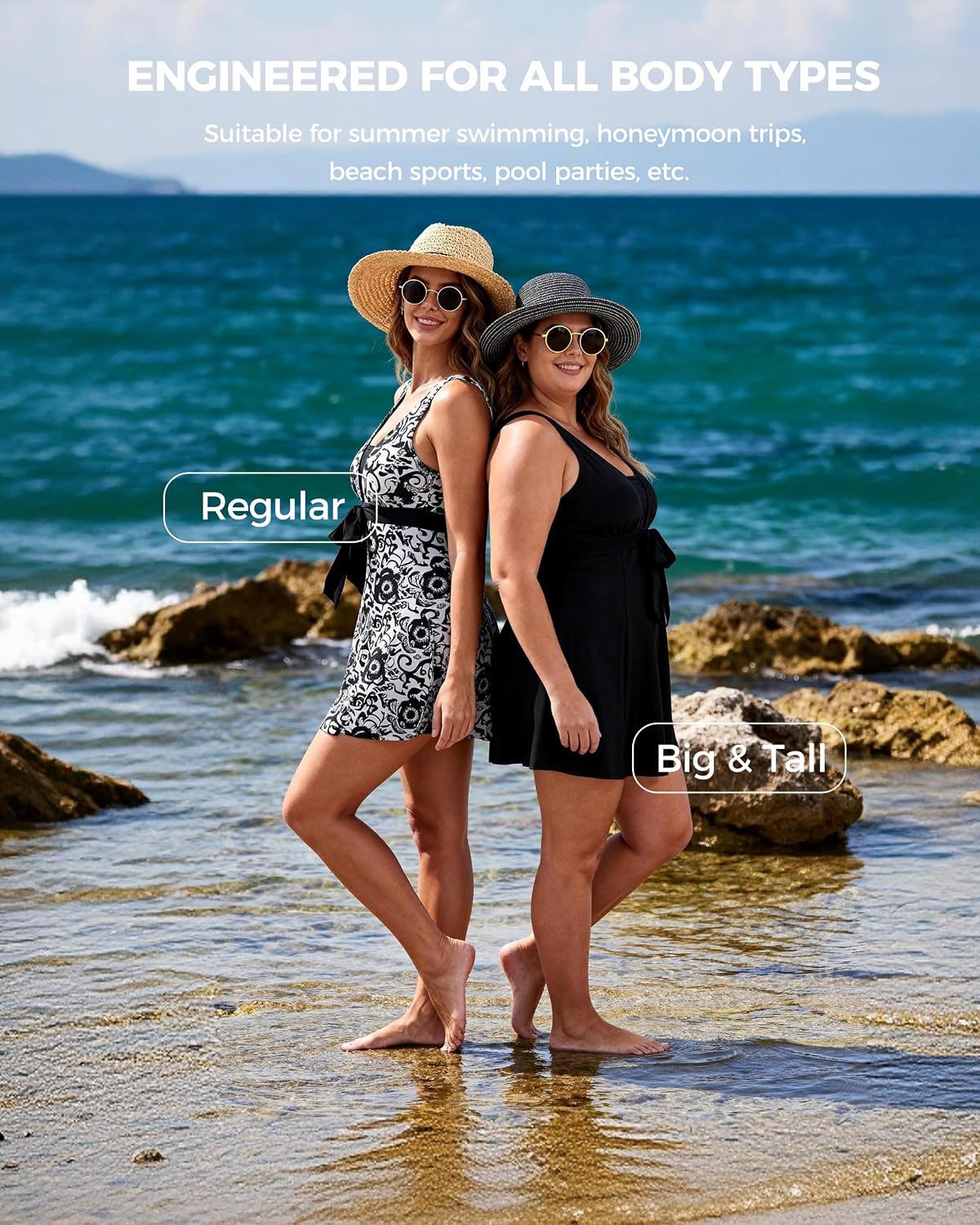 Detalle de Wantdo Women's Plus Size Swimwear One Piece Tummy Control Swimdress — Skirted Swimsuit