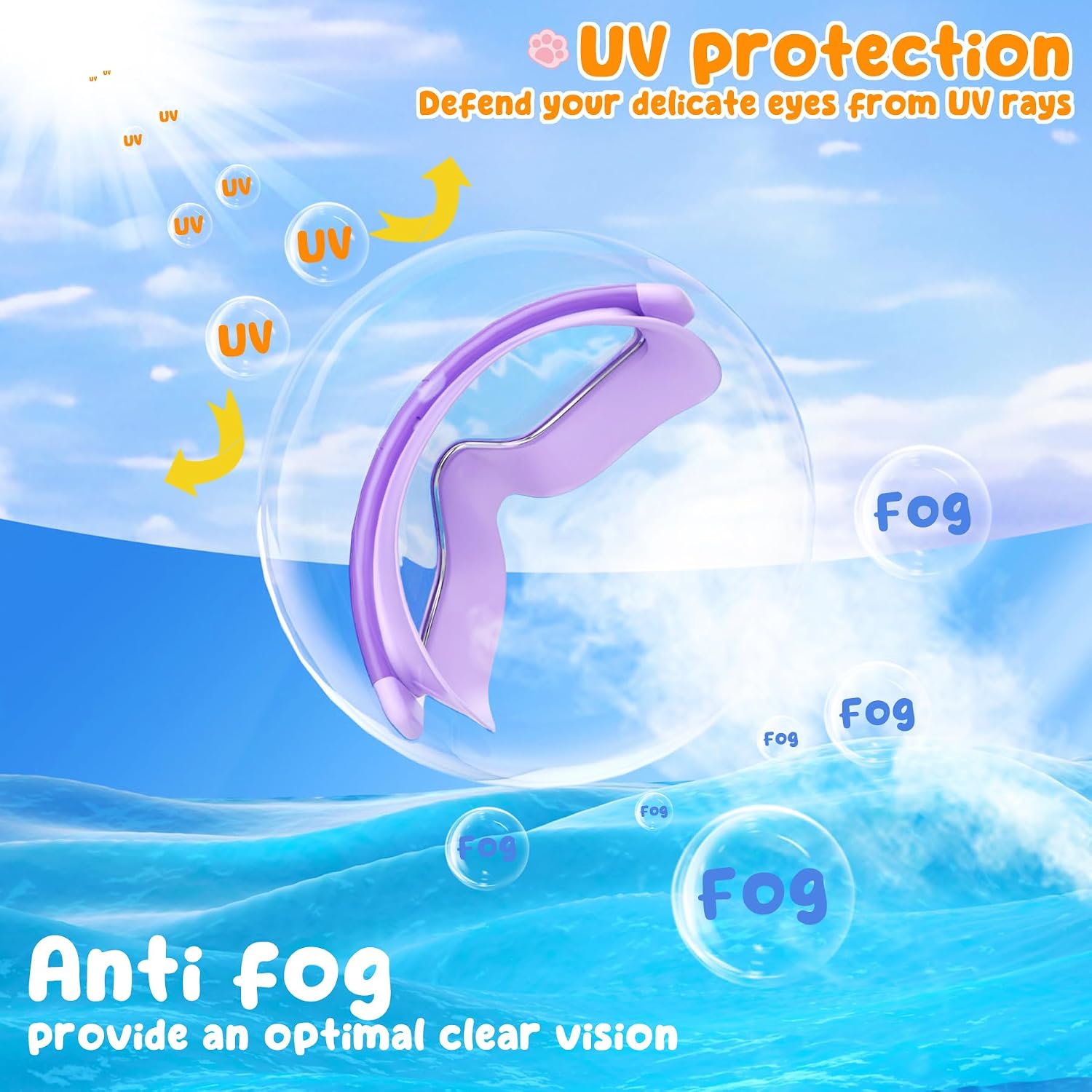 Detalle 2 de COOLOO 2 Pack Kids Swimming Goggles – Wide View, Anti-Fog & Anti-UV Safety for 4–16 Year Olds