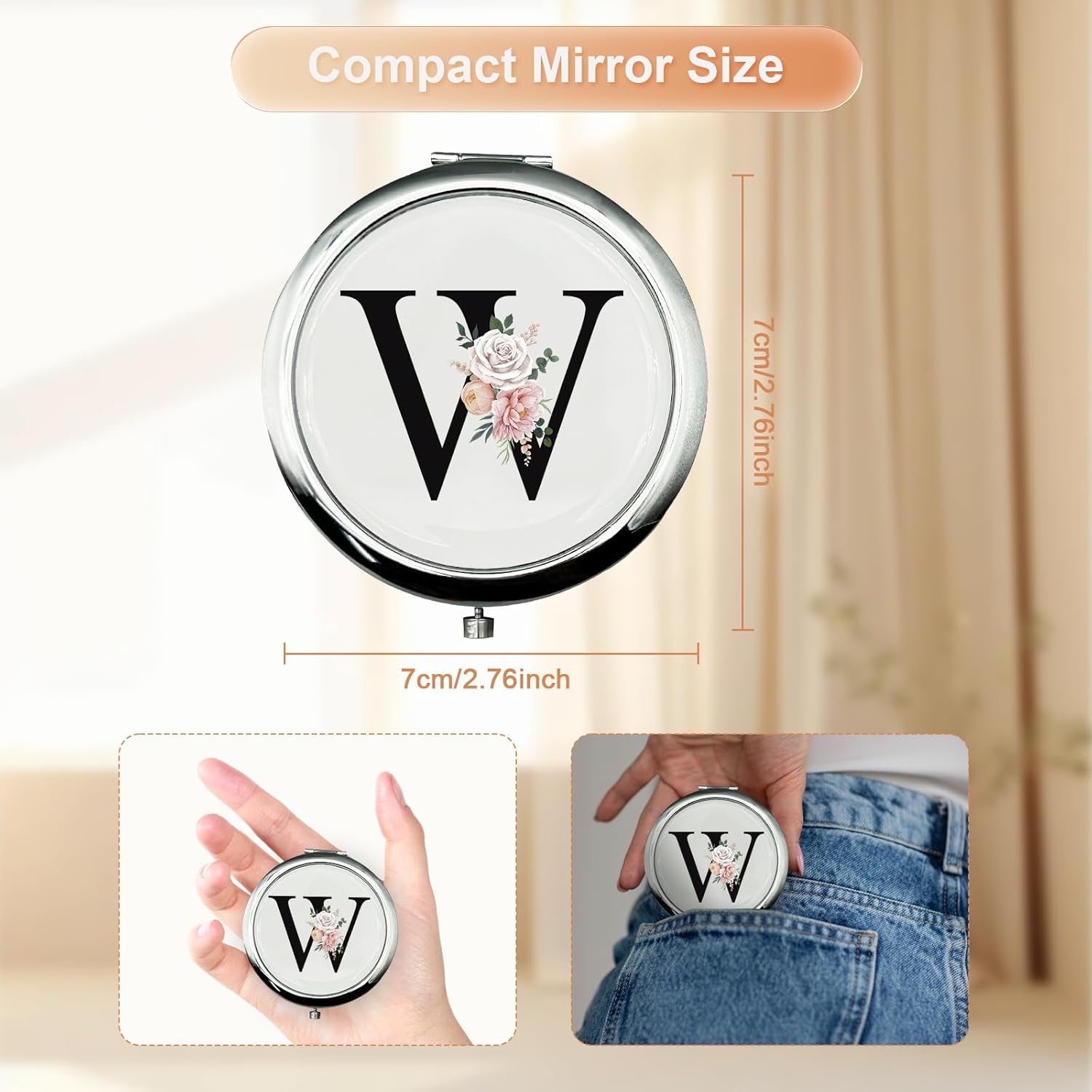 Thumbnail 1 de JEKUGOT Compact Mirror: Alphabet-Themed Dual-Sided Pocket Mirror