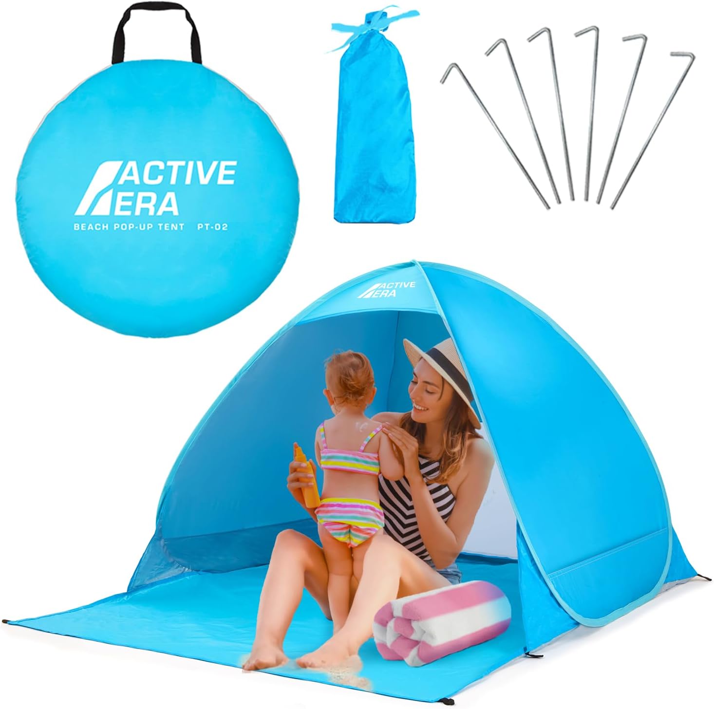 Active Era Pop Up Strandmuschel mit UV-Schutz UPF 50+ (2–3 Personen) – Blau