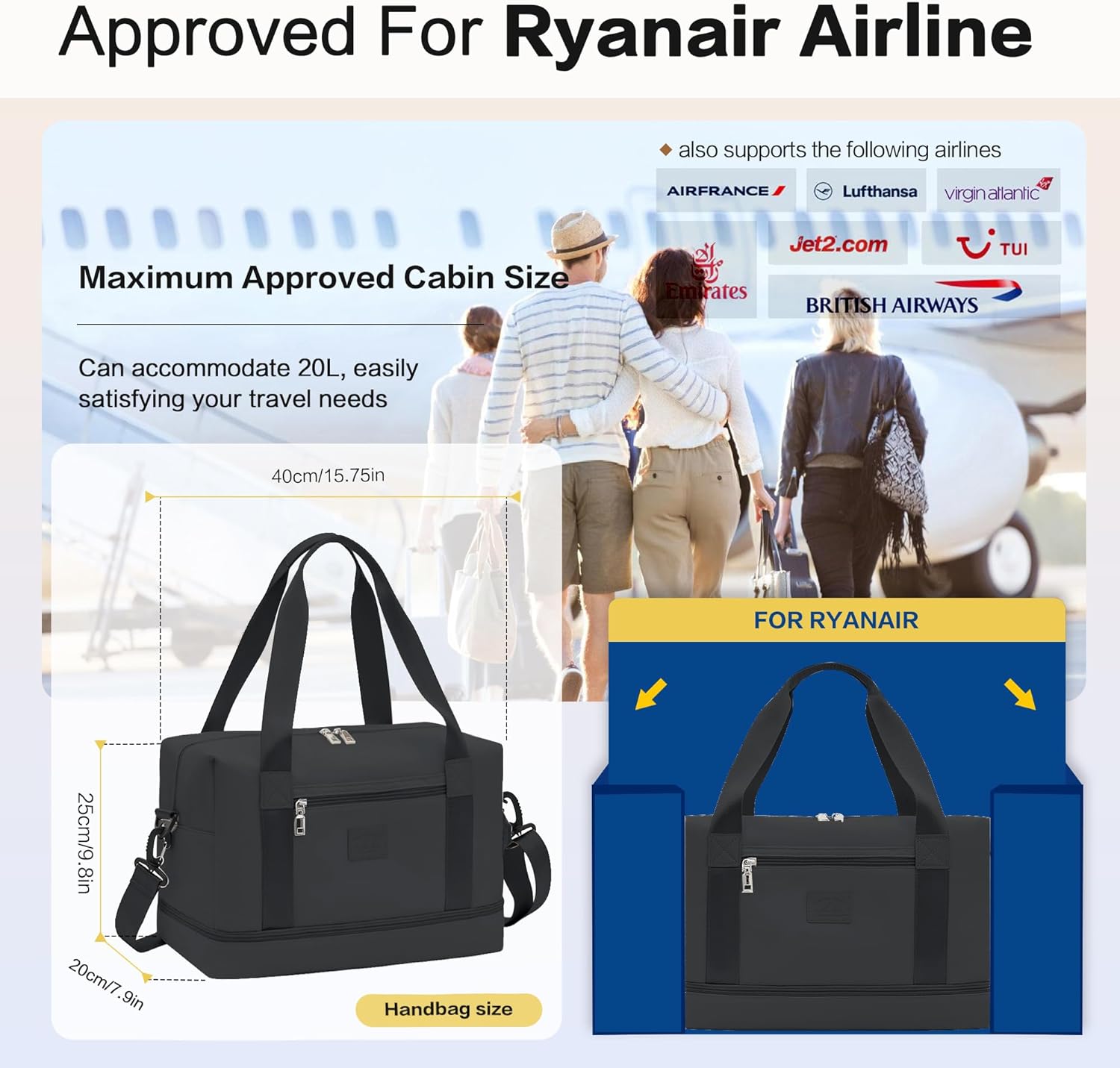 Detalle 2 de Ryanair Cabin Bag 40x30x20 Underseat carry-on