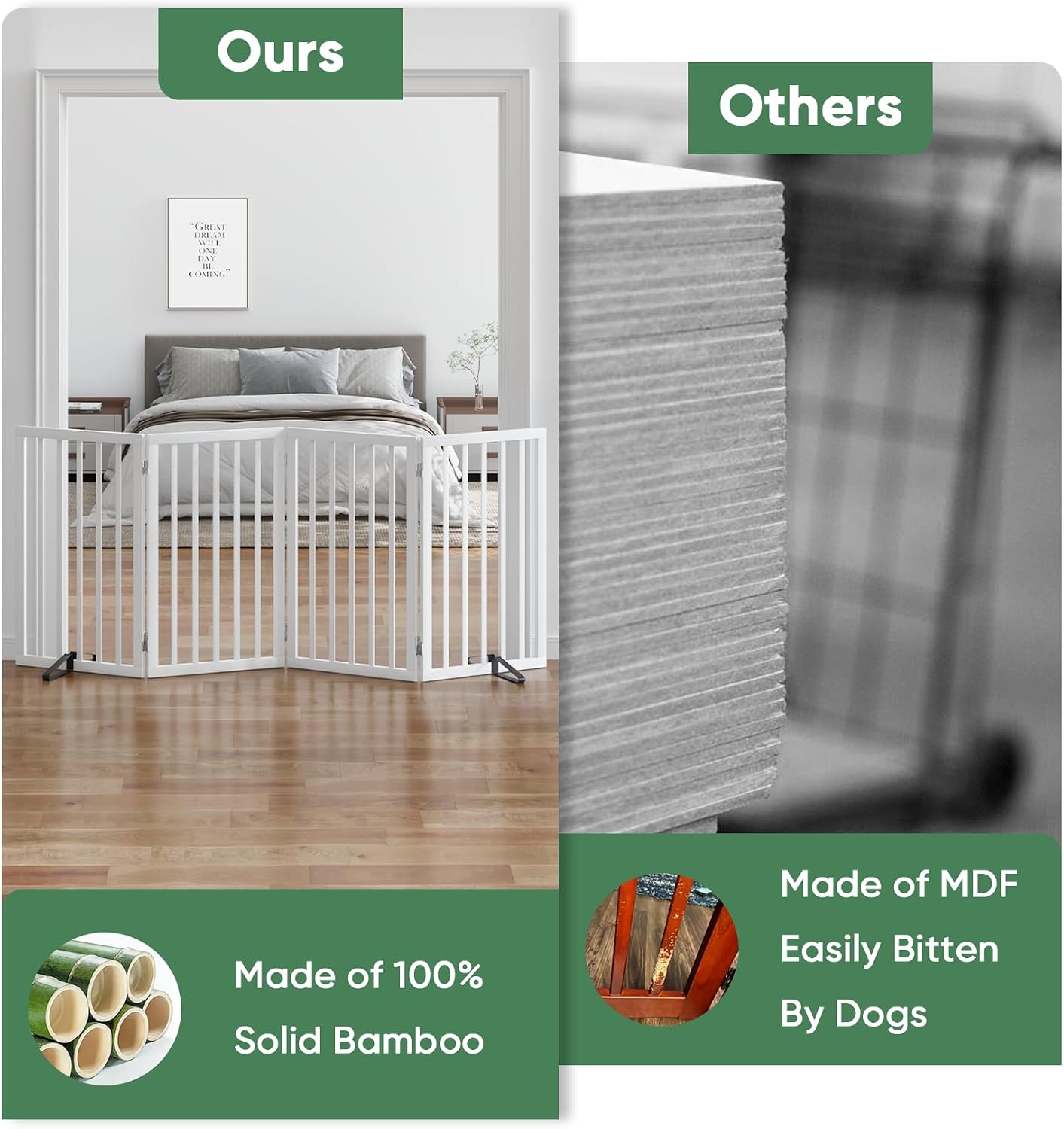 Thumbnail 5 de Tall Dog Gates for Doorways – Foldable Indoor Freestanding Pet Gate with Metal Support Feet, 4 Panels (white)