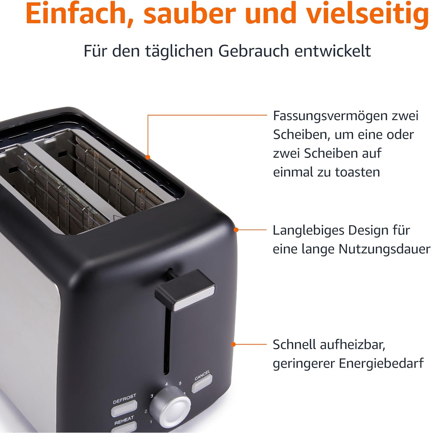 Detalle 2 de Amazon Basics 2‑Scheiben Toaster 800W 🍞