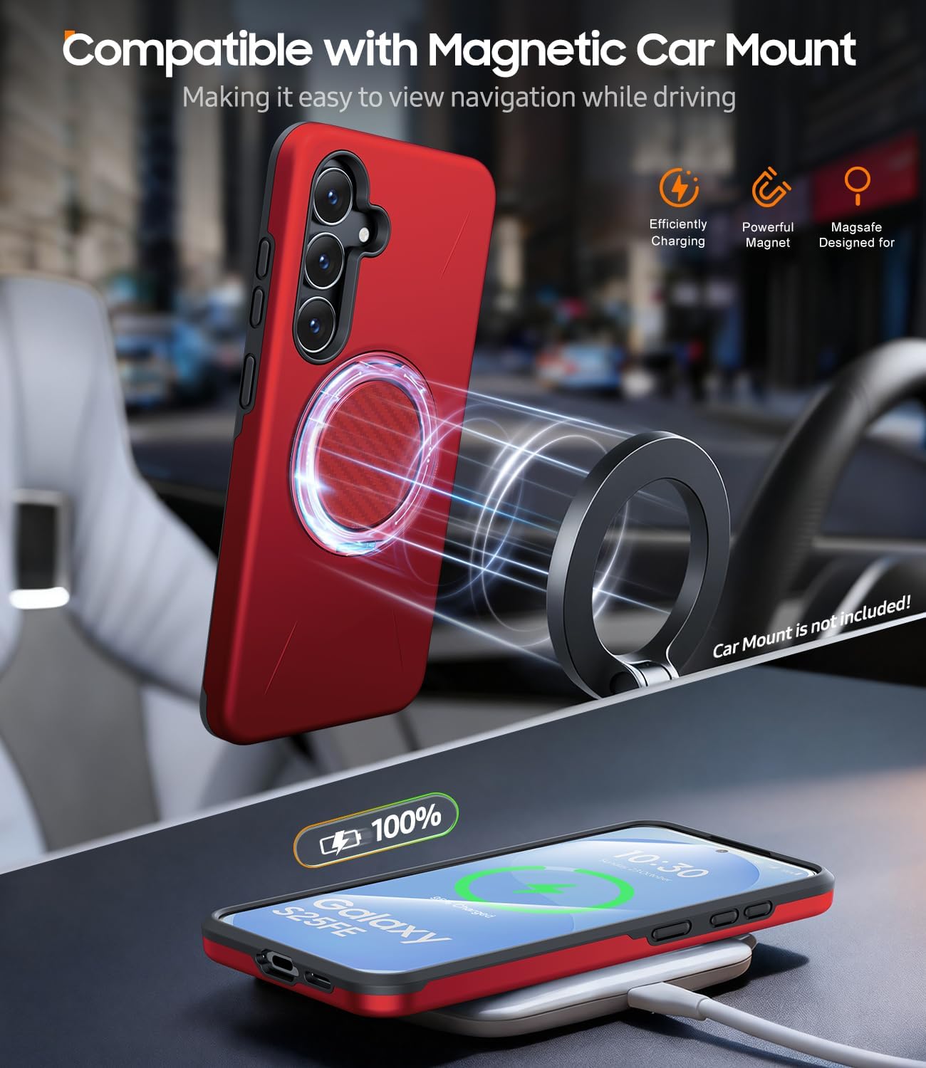 Thumbnail 4 de JAME Galaxy S25 FE Case with Ring Stand, Dual-Layer Protection, and Screen Protectors (Red)