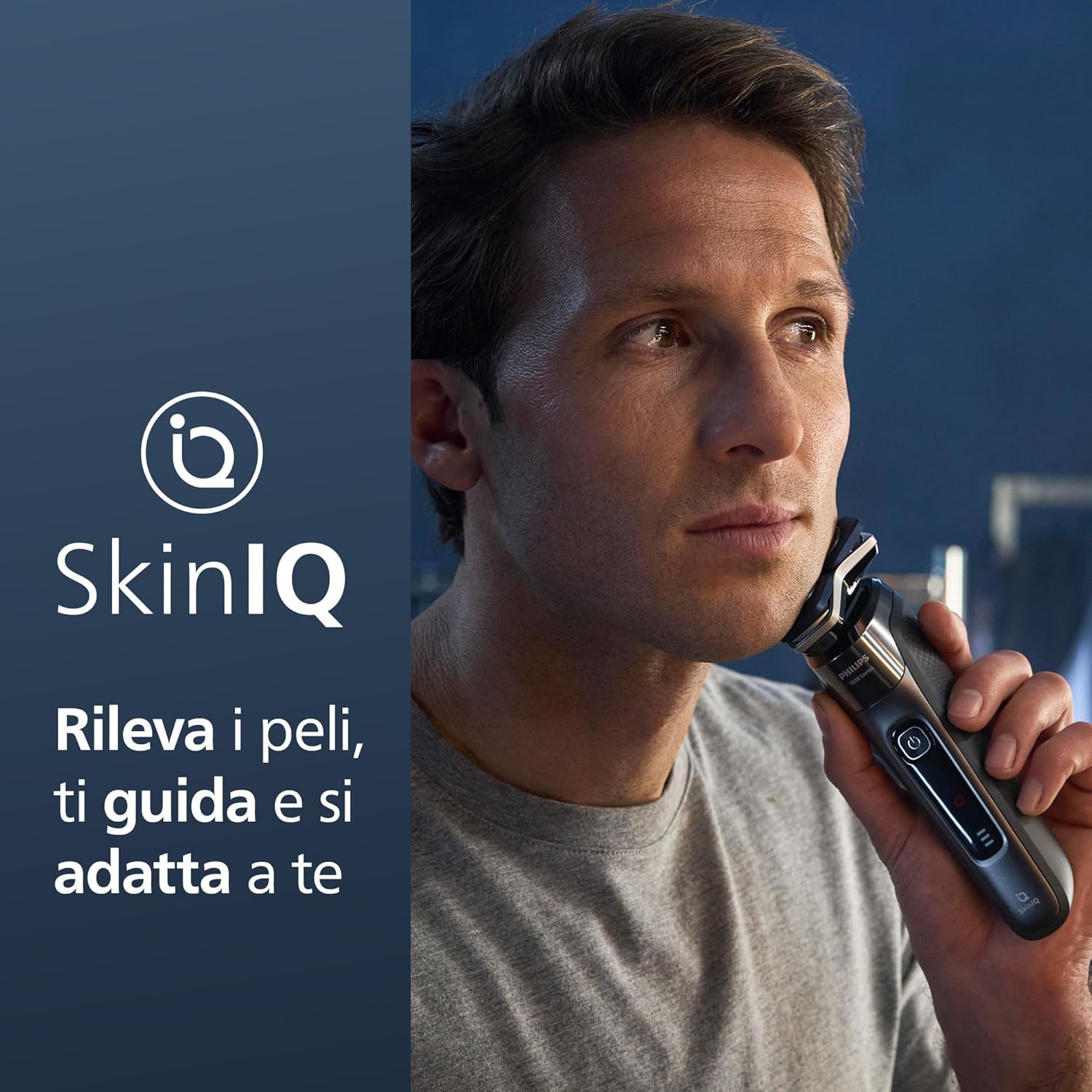 Detalle de Philips Shaver Series 7000: rasatura precisa con SkinIQ, umido e asciutto