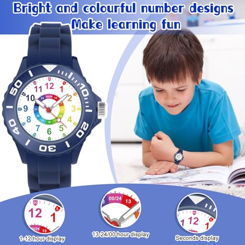 Detalle de GUUMUXIN Reloj Infantil con Manecillas: Esfera Multicolor y Correa Suave