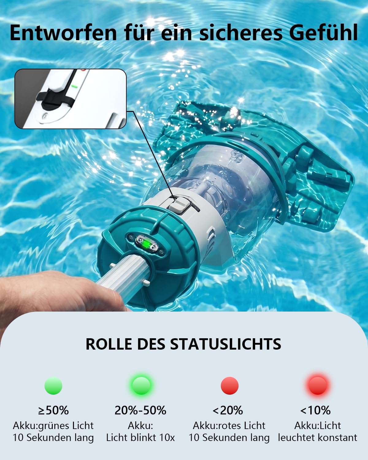 Thumbnail 2 de FOTING Akku-Poolsauger mit All-Angle-Saugfunktion, bis 4.200 l/h und LED-Display (für oberirdische Pools)