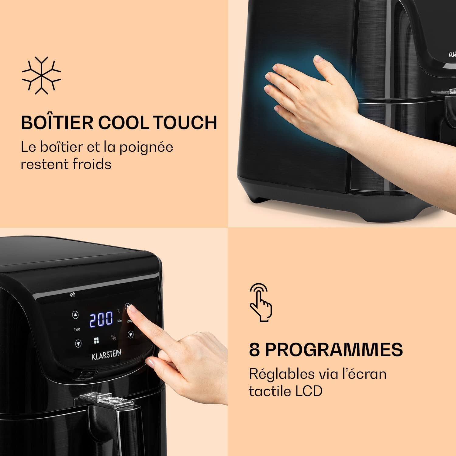 Detalle de KLARSTEIN Aerovital Deluxe – Friteuse à air chaud 5,4 L, LCD tactile, inox noir