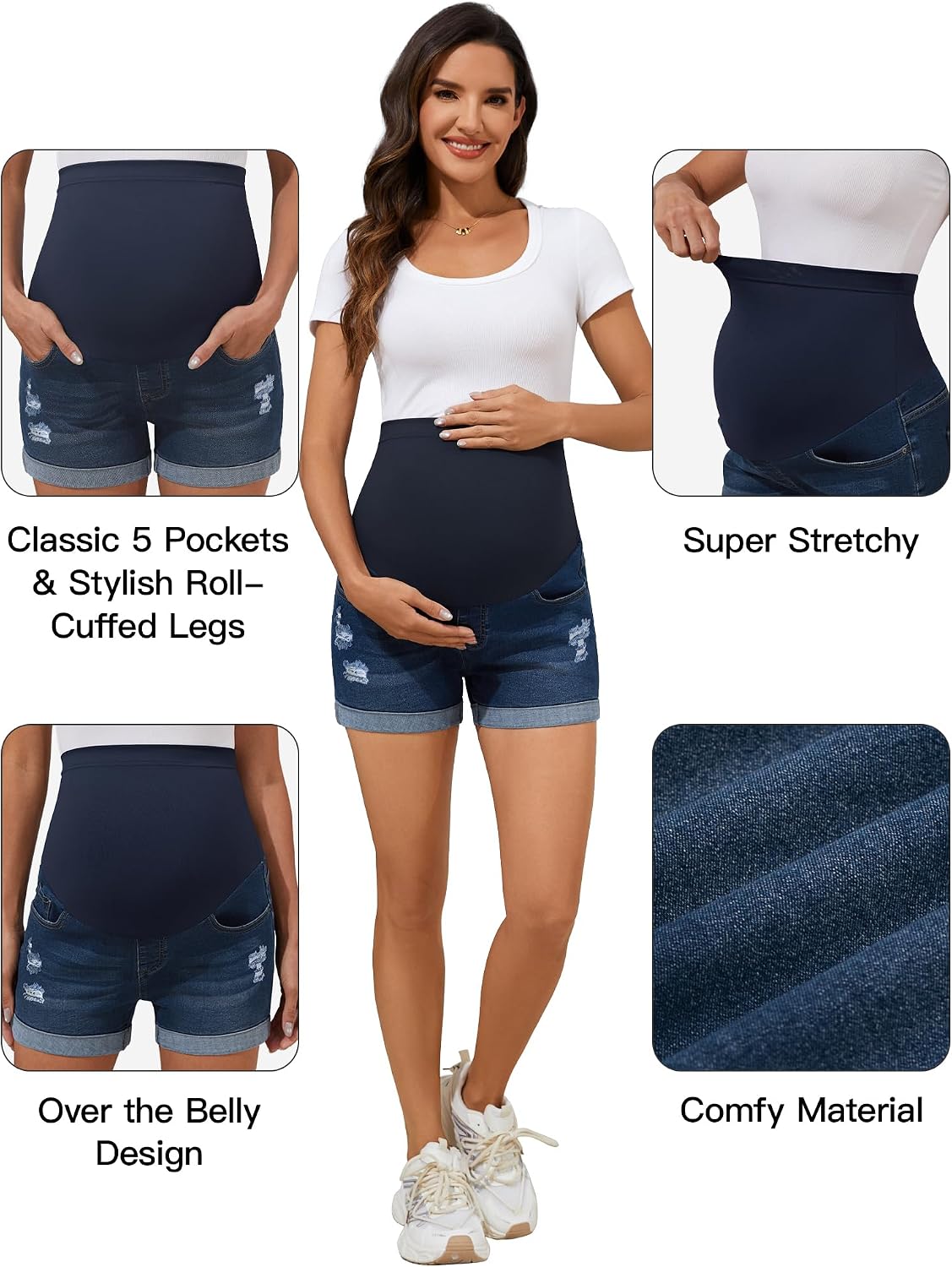 Detalle 2 de PACBREEZE Maternity Jean Shorts, Denim