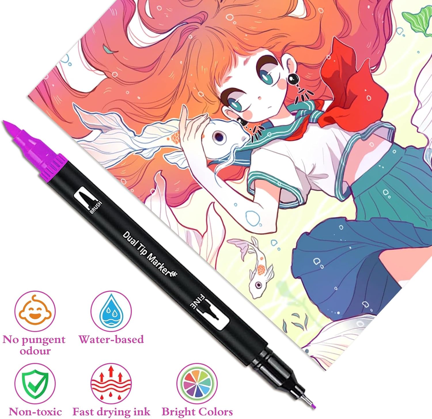Detalle 1 de VAKKI 60 Dual Tip Colouring Pens 60 colours