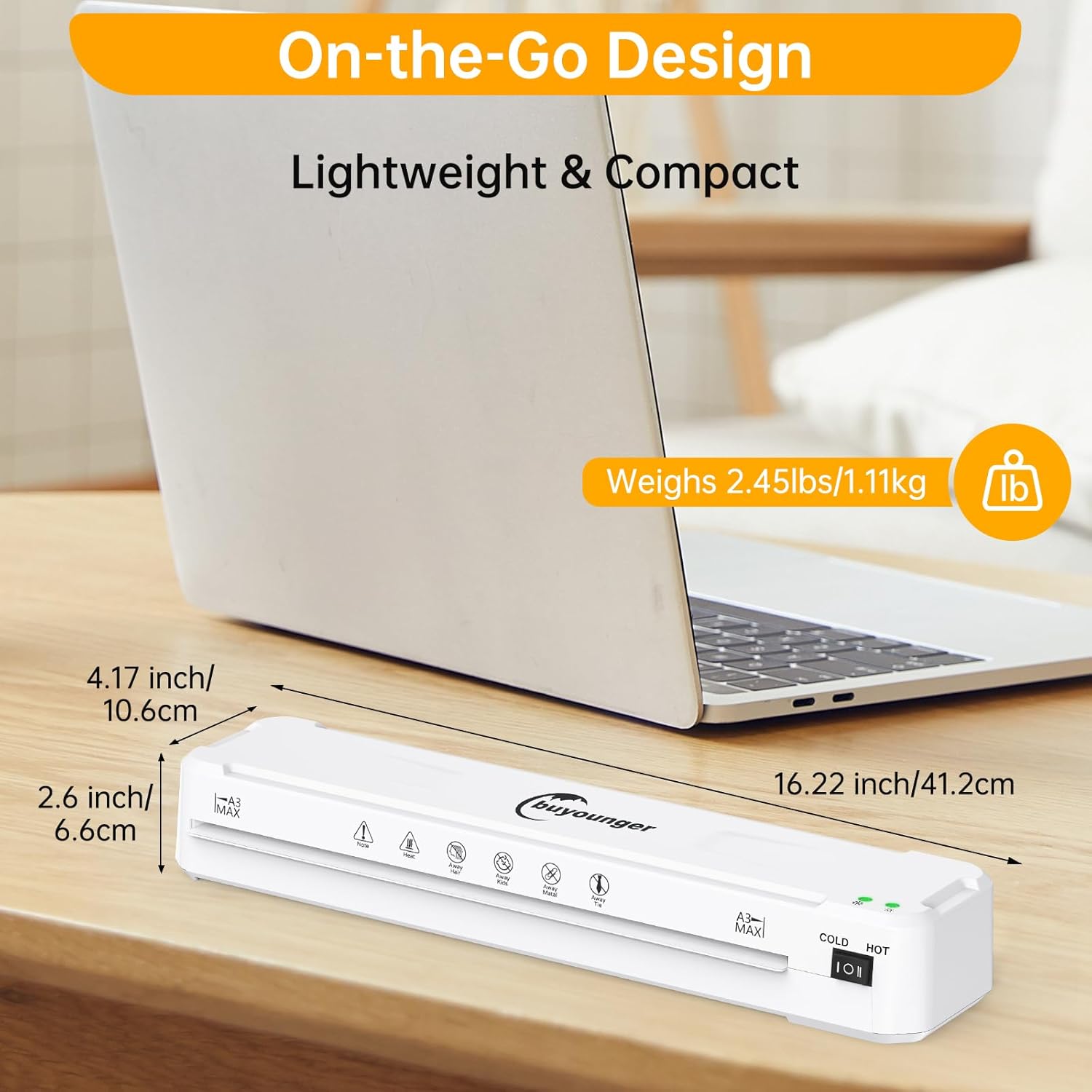 Detalle 2 de Buyounger plastificatrice a freddo e a caldo 6 in 1 per formati A3–A6 con 30 buste, taglierino e accessori per angoli