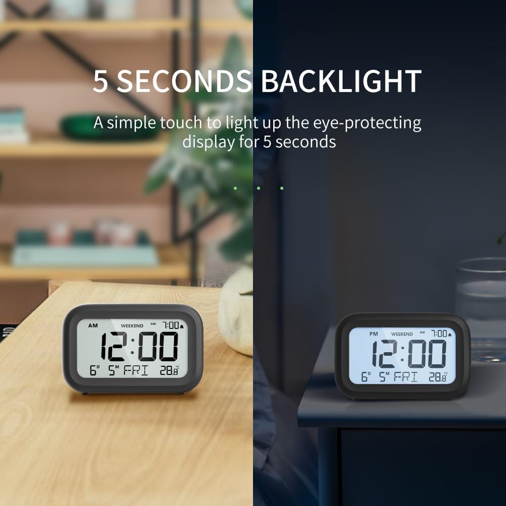 Thumbnail 4 de DOOMAY Digital Alarm Clock Bedside – Battery-Powered, LCD Display with Snooze and Weekend Mode
