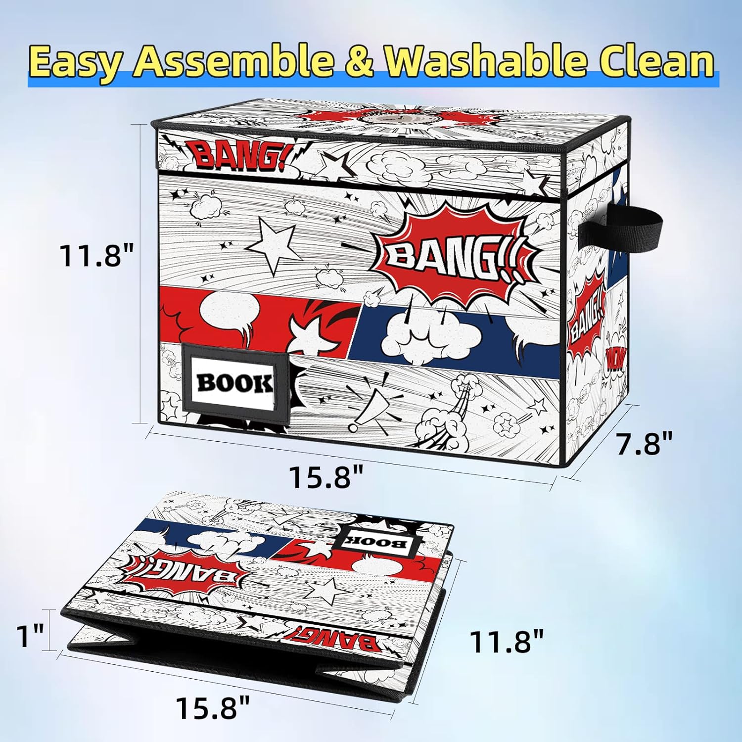 Thumbnail 4 de YNSZAS Comic Book Storage Box, Collapsible Bin, 15.8 x 7.8 x 11.8 in