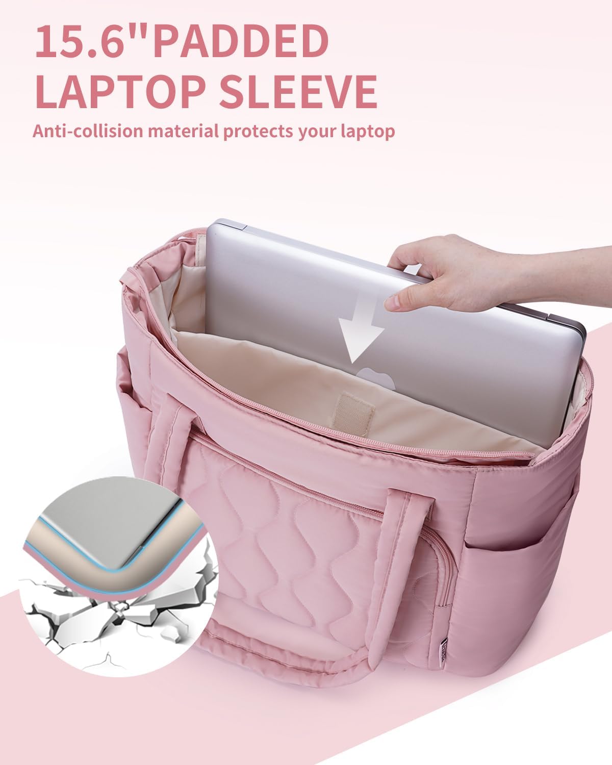 Detalle de Ceneda Quilted Puffer Tote Bag for Women: Lightweight, 15.6in Laptop Ready & All‑Day Comfort