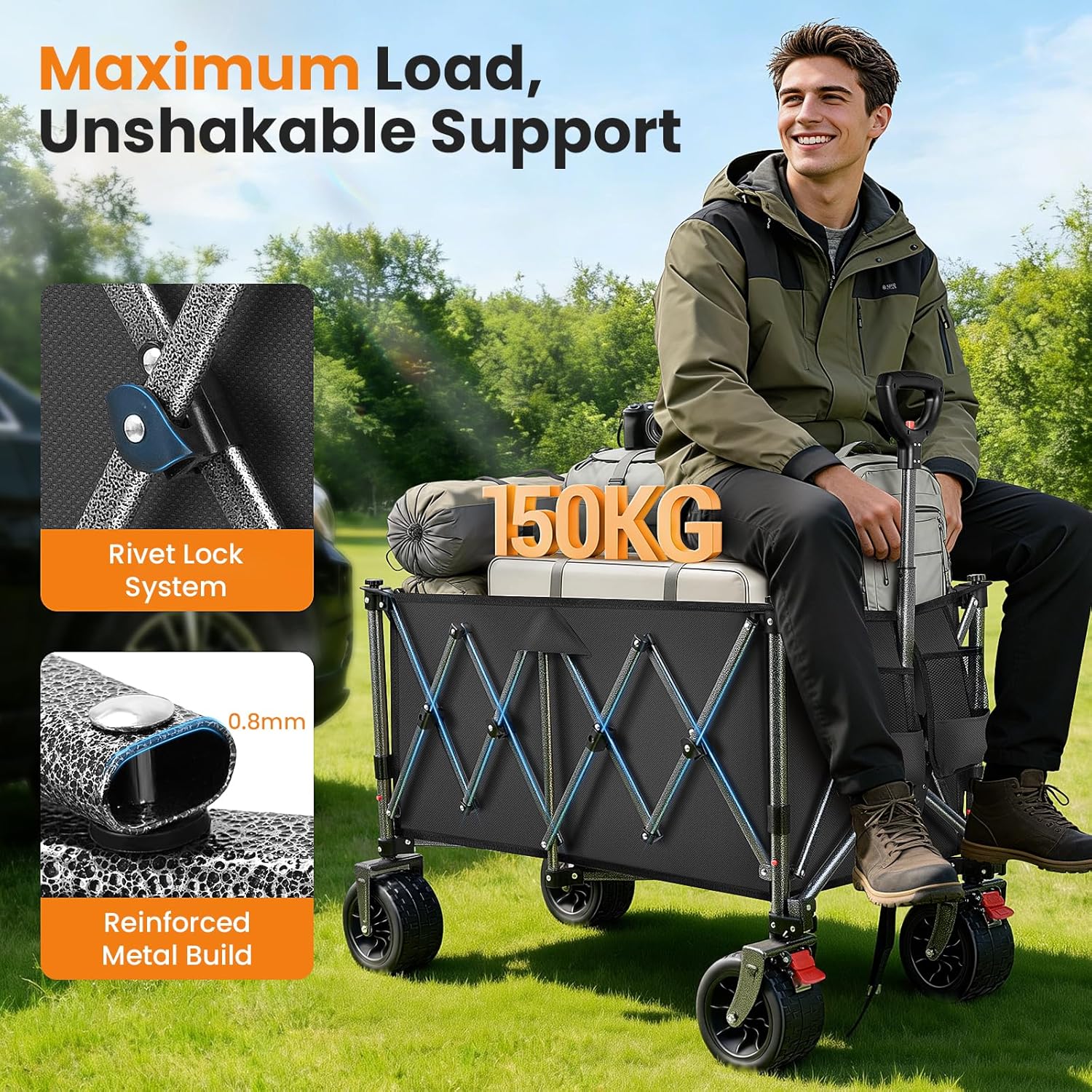Thumbnail 3 de YEAUPE PRO Carrello Pieghevole e da Spiaggia: capacità 150 kg, 200 L, ruote grandi