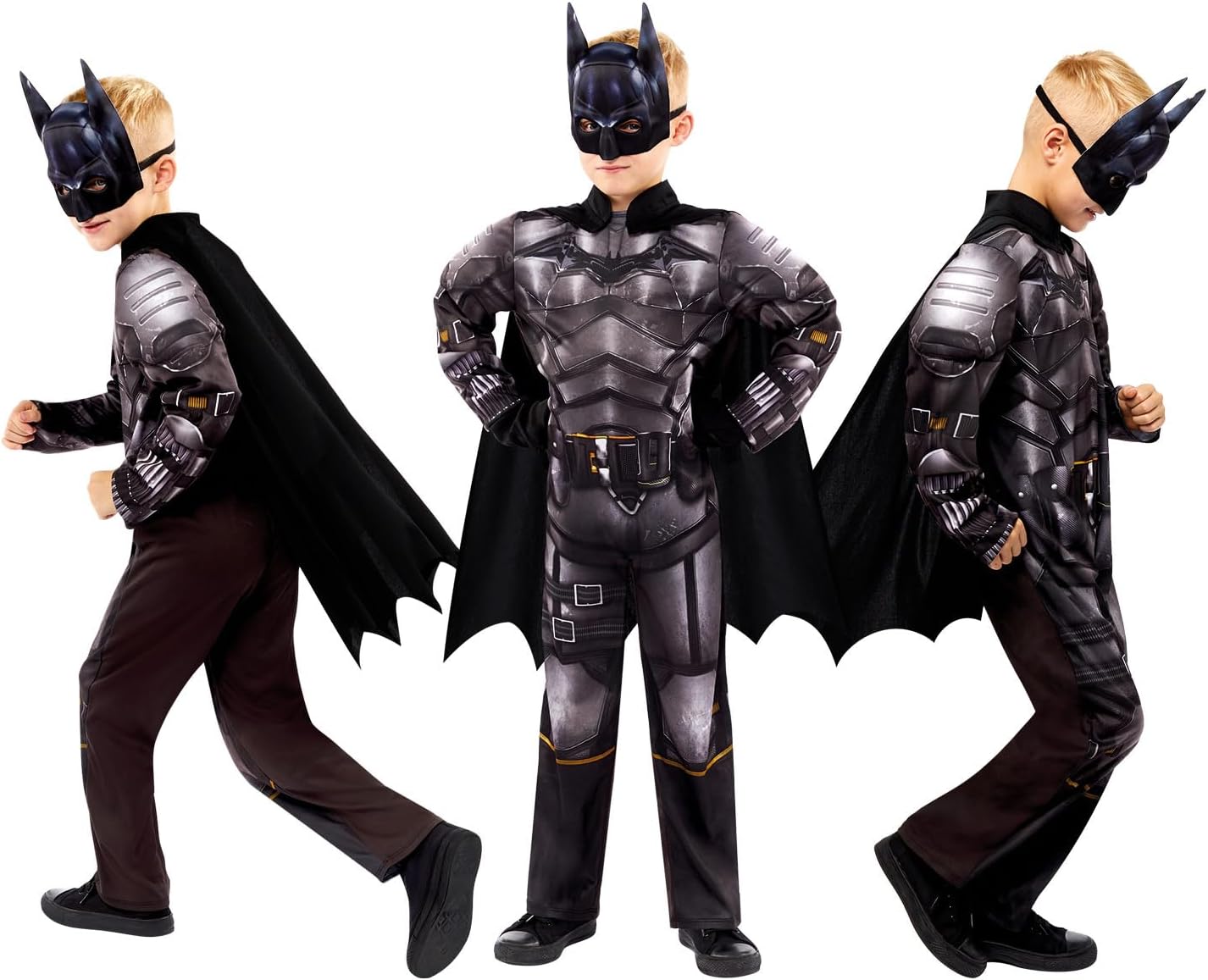 Detalle 2 de Batman Movie '22 klasyczny kostium chłopięcy 6–8 lat z peleryną i maską