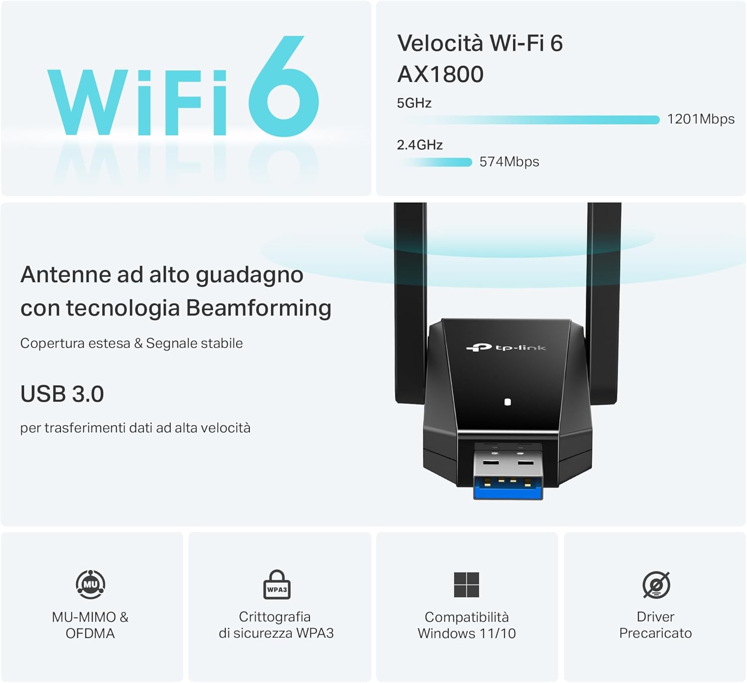 Detalle 2 de TP-Link Archer TX30U Plus AX1800 WiFi USB