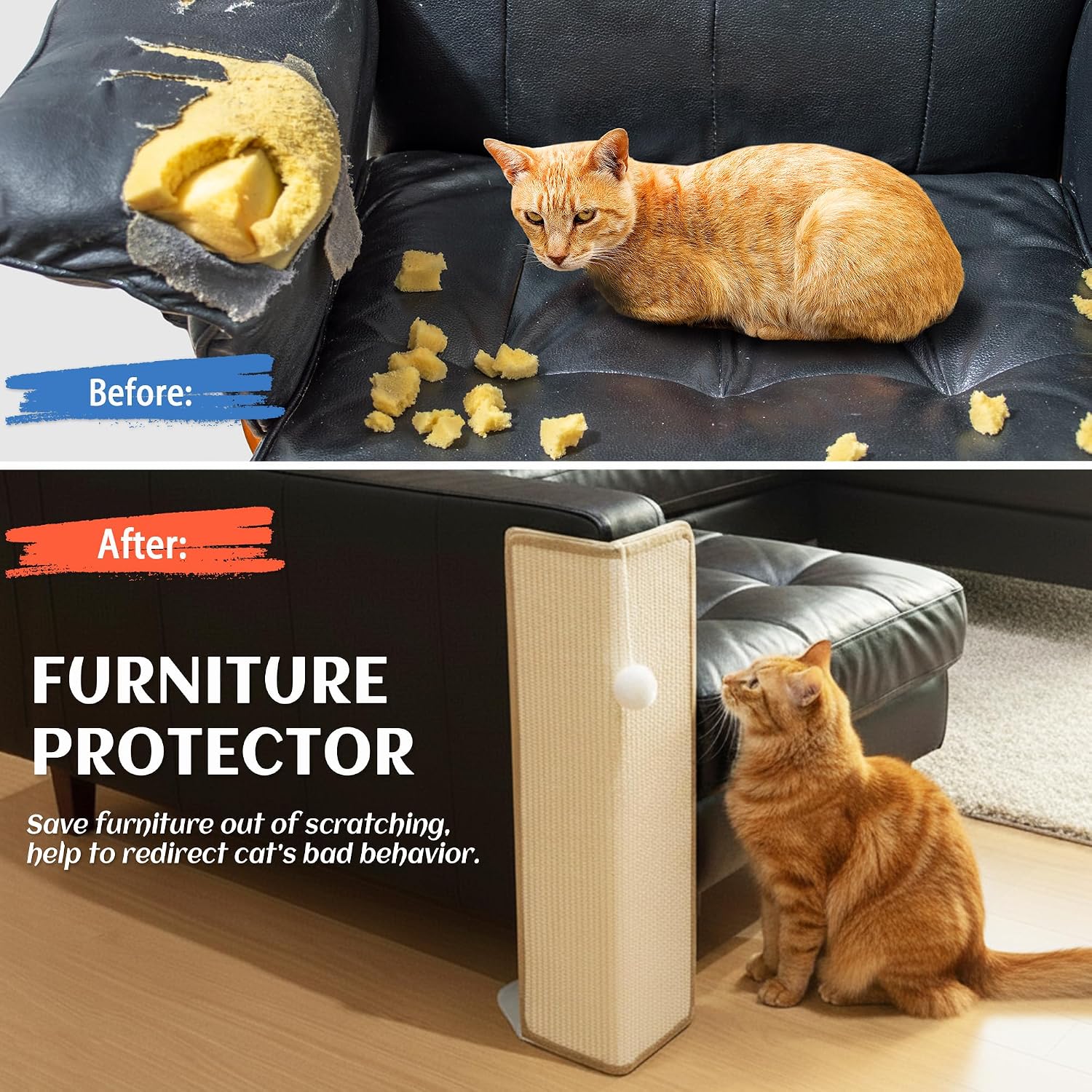 Detalle de PETKARAY Under-Furniture Cat Scratcher: 60cm Sisal Scratching Post for Sofa Corners
