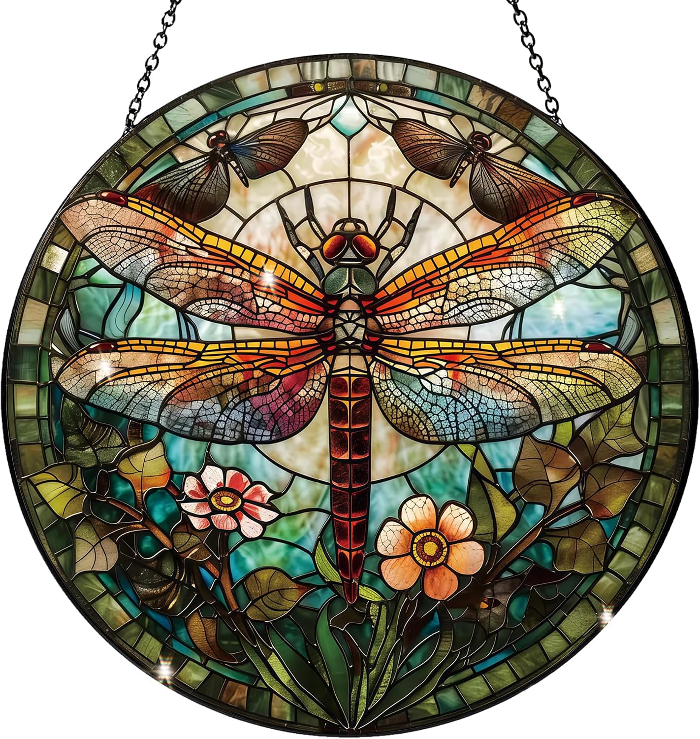 Detalle de Dragonfly Stained Glass Suncatcher 7.8-Inch