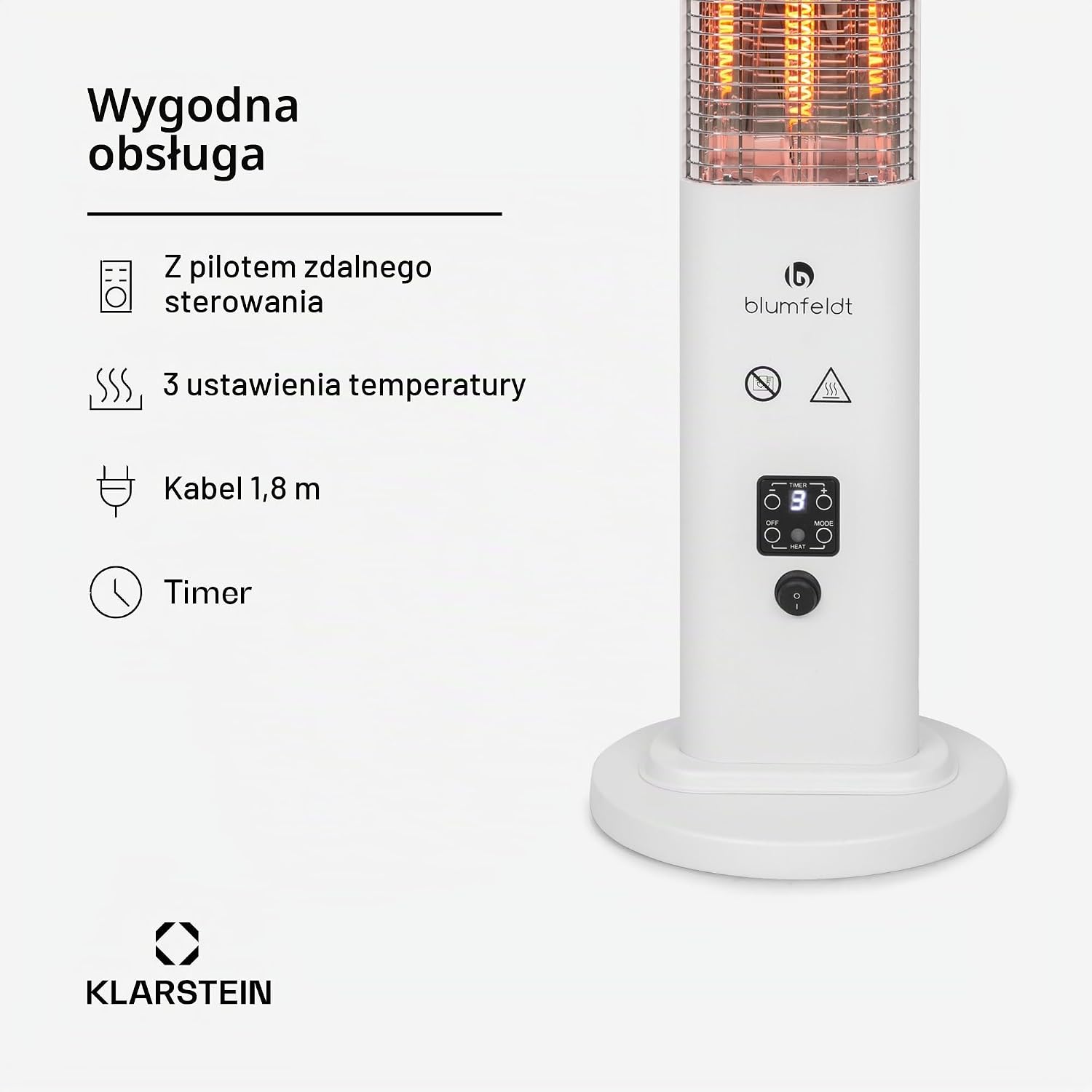 Detalle 2 de blumfeldt Heat Guru Plus – promiennik podczerwieni 1200 W, 3 poziomy grzania