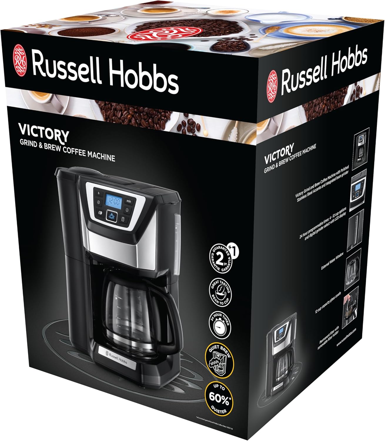 Thumbnail 6 de Russell Hobbs Cafetière à Grain [Programmable, WhirlTech] Chester 12 tasses – moulin intégré et verseuse en verre