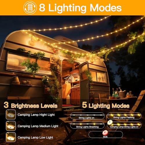 Detalle de Ollny Camping String Lights 10M 100 LEDs, 2 in 1 Rechargeable Fairy Light
