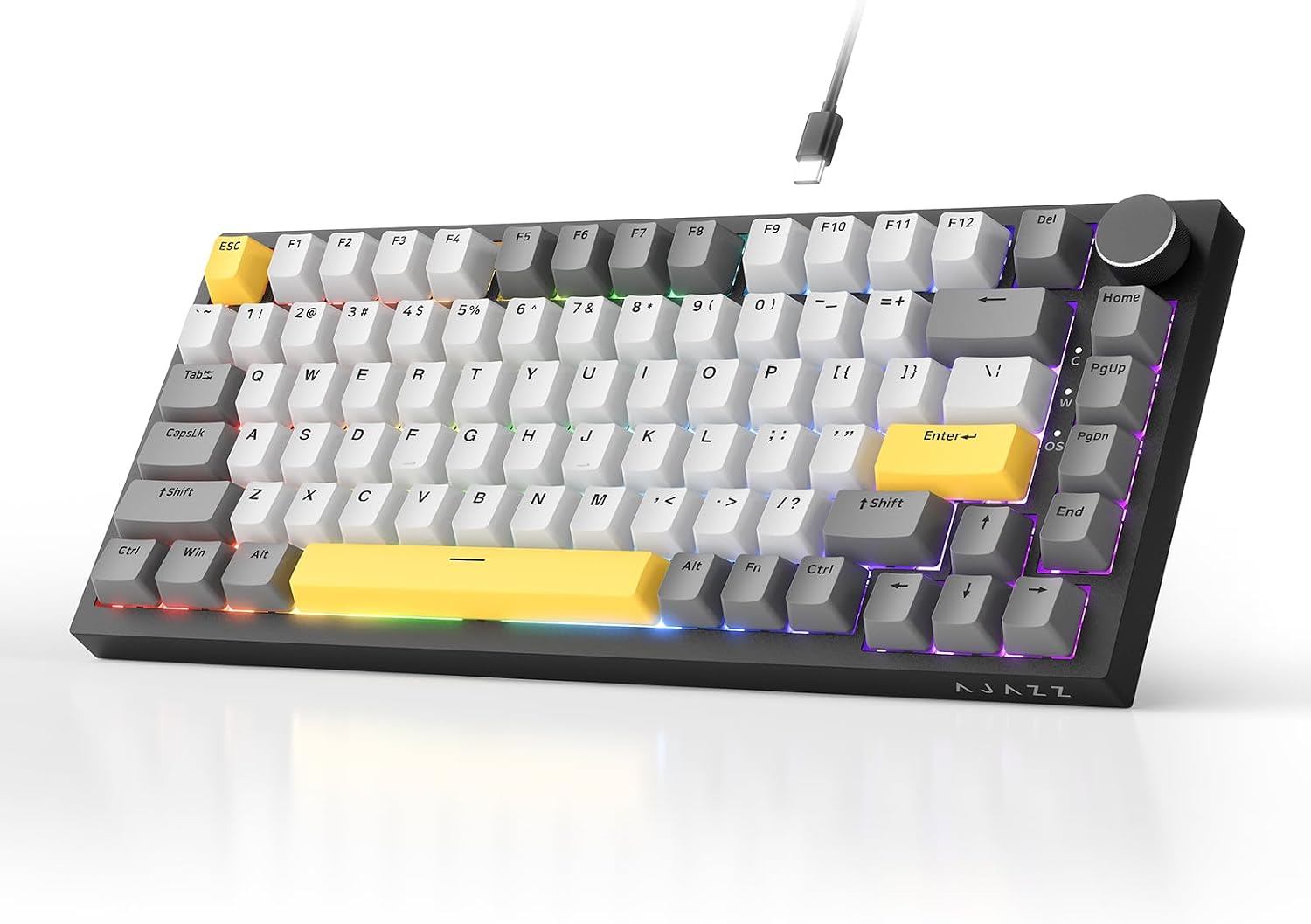 Detalle de AJAZZ AK820 Wired Mechanical Keyboard (75%) mit Volume-Knopf, PBT-Keycaps und Full-Key Hot Swap