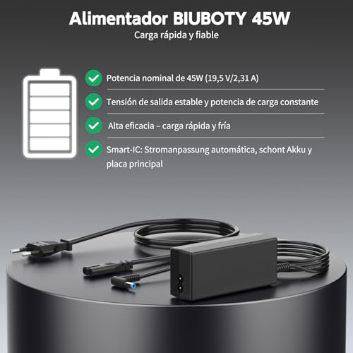 Detalle 2 de BIUBOTY cargador para portátil HP de 45 W, 19,5 V y conector 4,5 × 3,0 mm