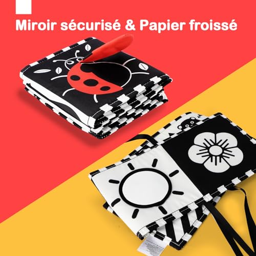 Thumbnail 5 de URMYWO Livre Noir et Blanc Bébé – jouet d'éveil 0-12 mois pour le tummy time
