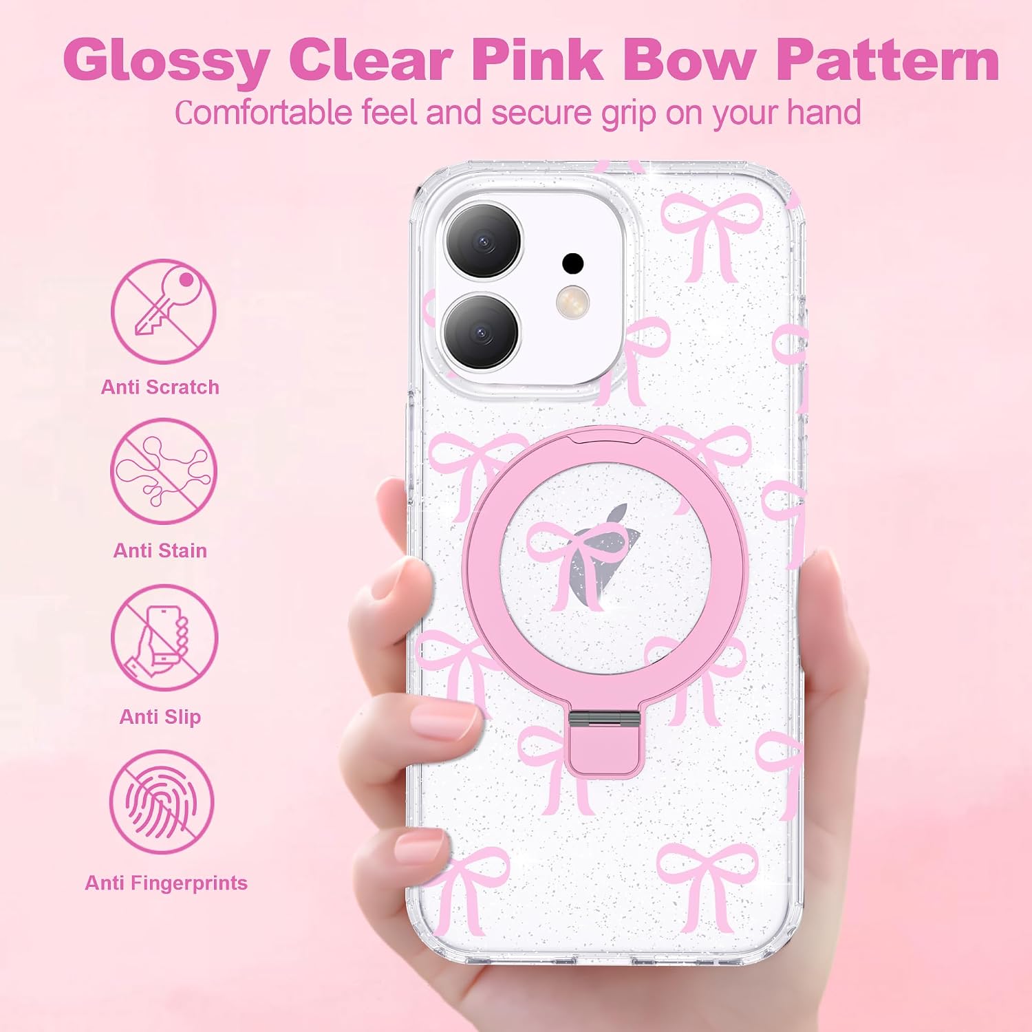 Detalle 1 de ETPESOK Butterfly Case for iPhone 15 Plus, C-Pink with Magnetic Ring Stand