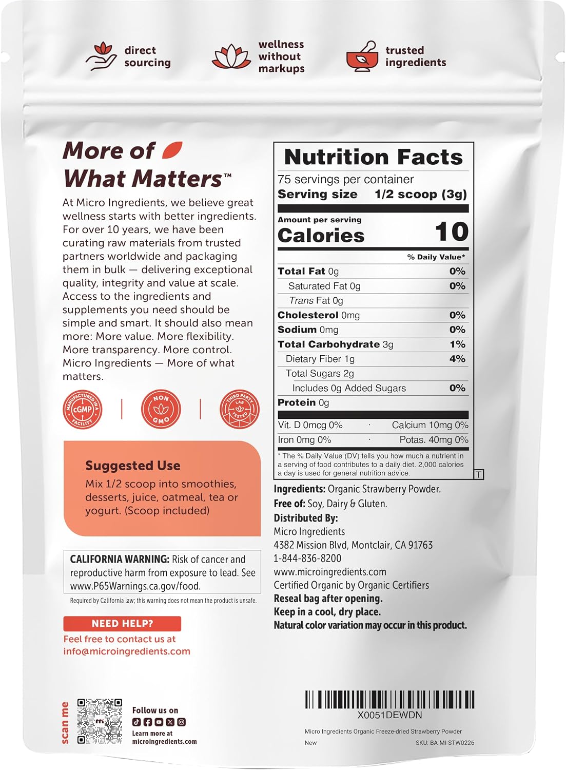 Thumbnail 1 de Micro Ingredients Strawberry Powder 8 oz
