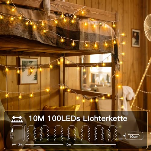Detalle 2 de Ollny Guirlande Lumineuse 10 m, 100 LED Blanc Chaud – IP44, idéal extérieur et intérieur