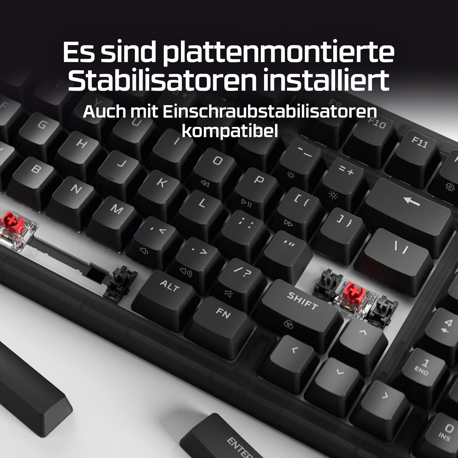 Detalle de HyperX Origins 2 1800 Gaming-Tastatur – mechanische, hot-swapbare Schalter, QWERTZ deutsch, 8K Polling, austauschbares Gehäuse