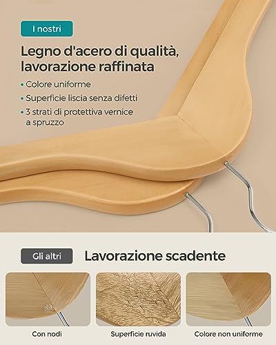 Detalle de SONGMICS Grucce Legno 20 Pezzi CRW001-20 – Antiscivolo, Gancio a 360° e Vero stile naturale