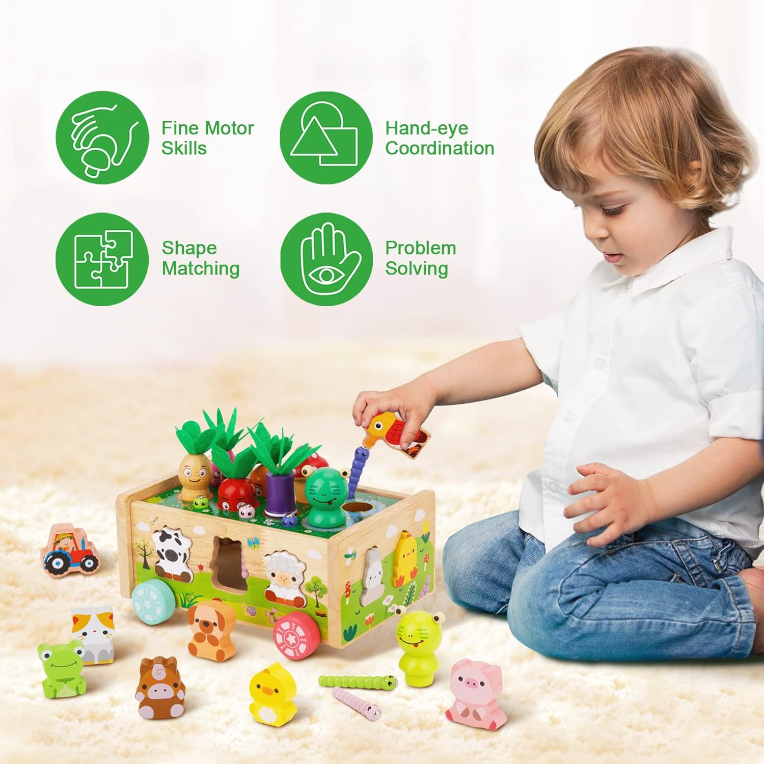 Detalle de Montessori Spielzeug 1–3 Jahre: Holz Karotten Steckspiel