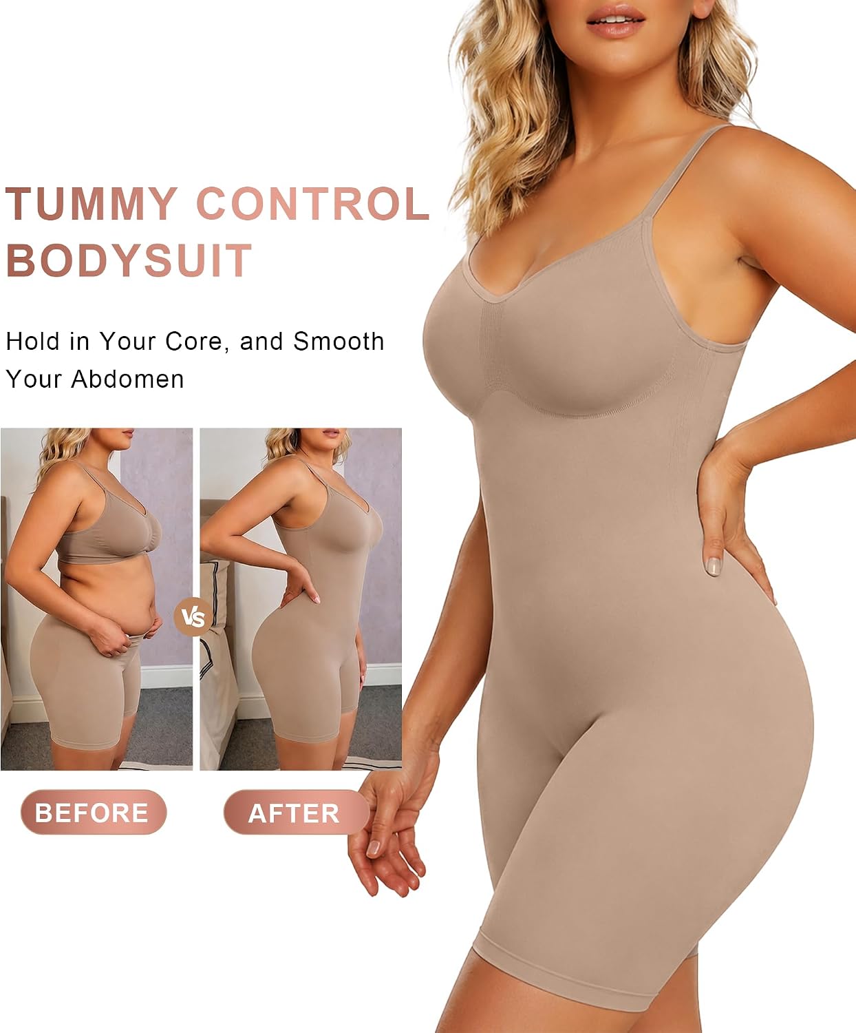 Detalle 1 de SHAPERX Tummy Control Bodysuit, Mid-Thigh Shaper Shorts, Seamless Design