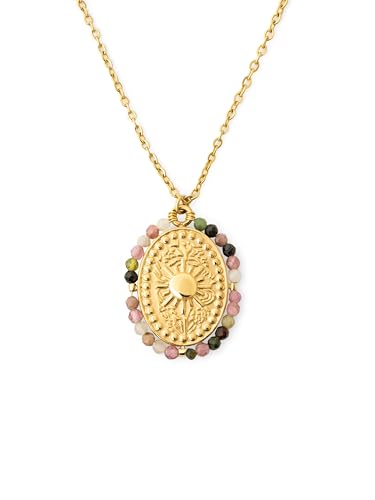 Detalle de SINGULARU Collar Mujer Medallion Stones Sun – Acero Baño Oro 18KT