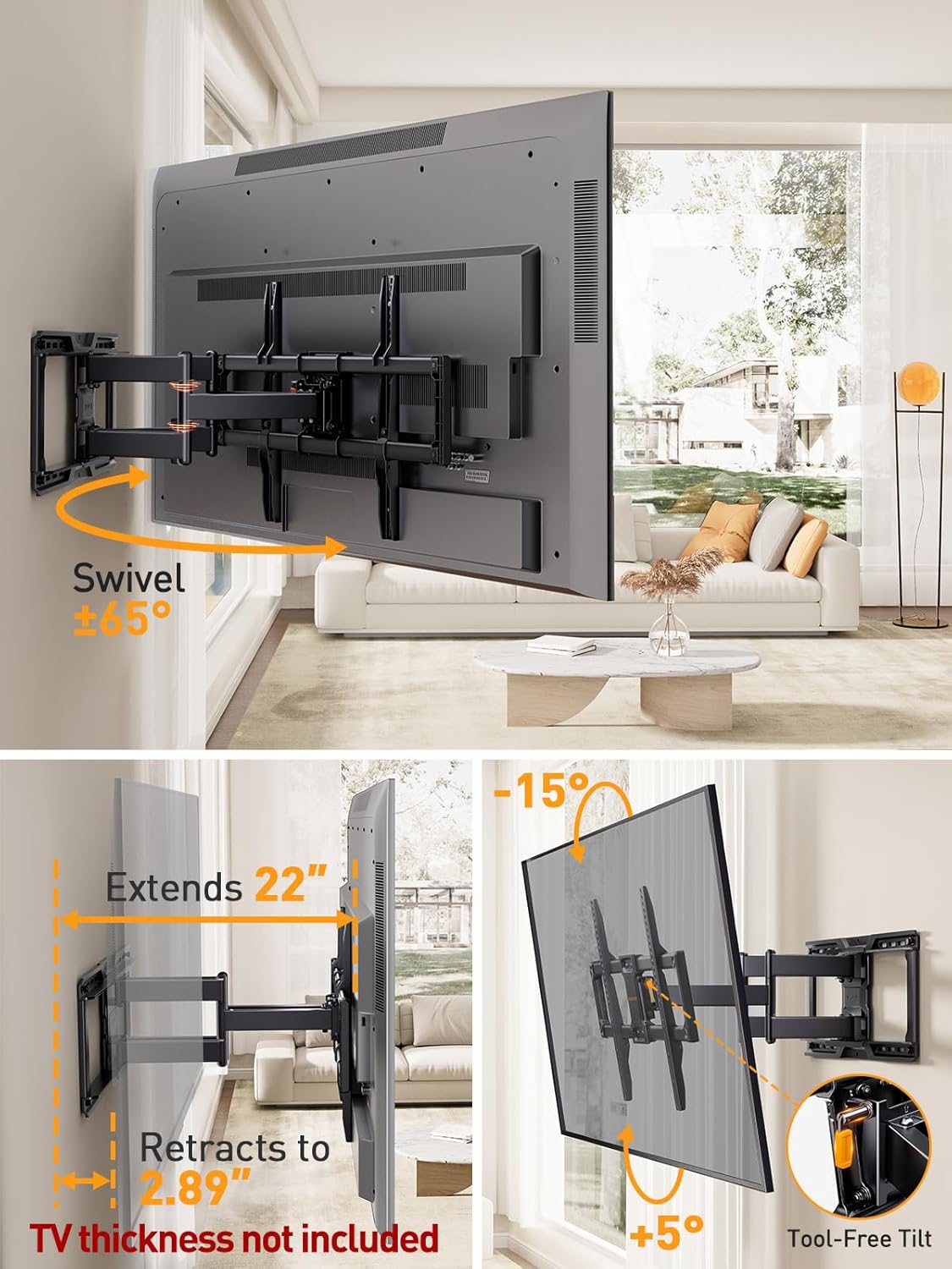 Detalle de Perlegear PGLF16 Full-Motion TV Mount 42–90"