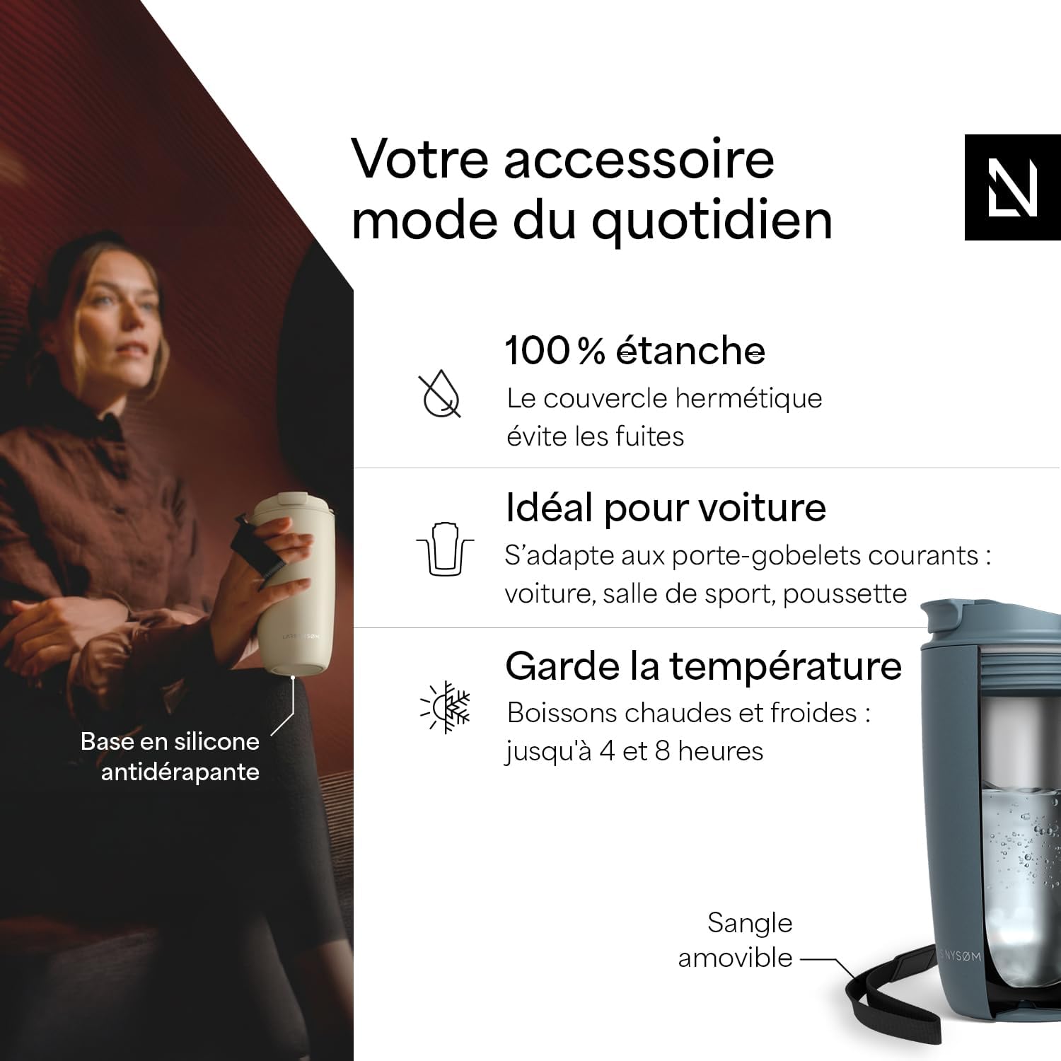 Detalle 2 de LARS NYSØM NOG-3-STOBLU thermosbeker, 500 ml, dubbelwandig met draaglus
