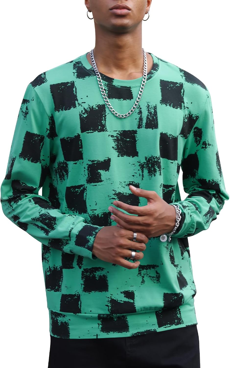 Thumbnail 3 de PCEAIIH Men's Printed Checkerboard Long Sleeve T-Shirt