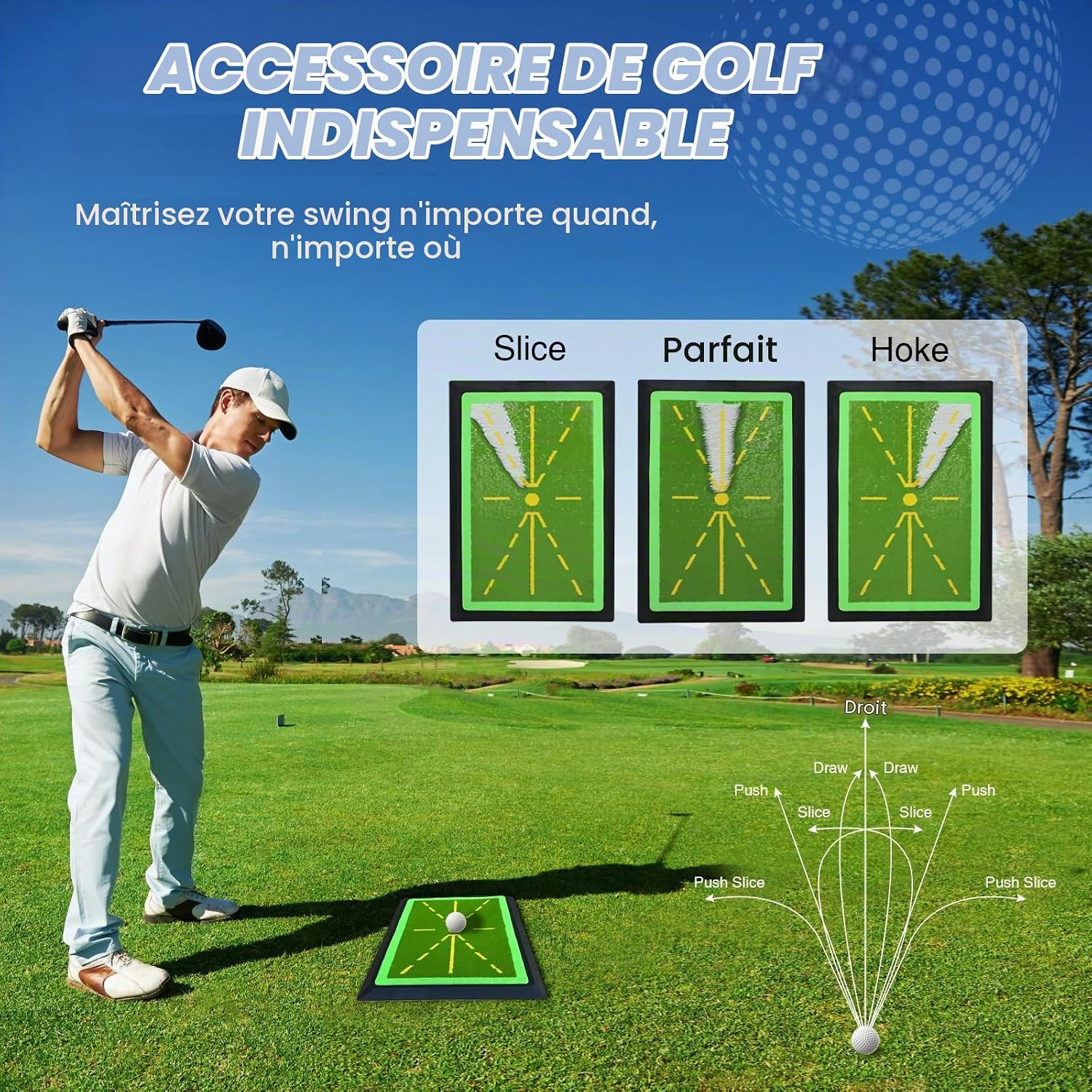 Detalle 2 de Ykall golfoefenmat met swingfeedback en antislip rubberen onderkant