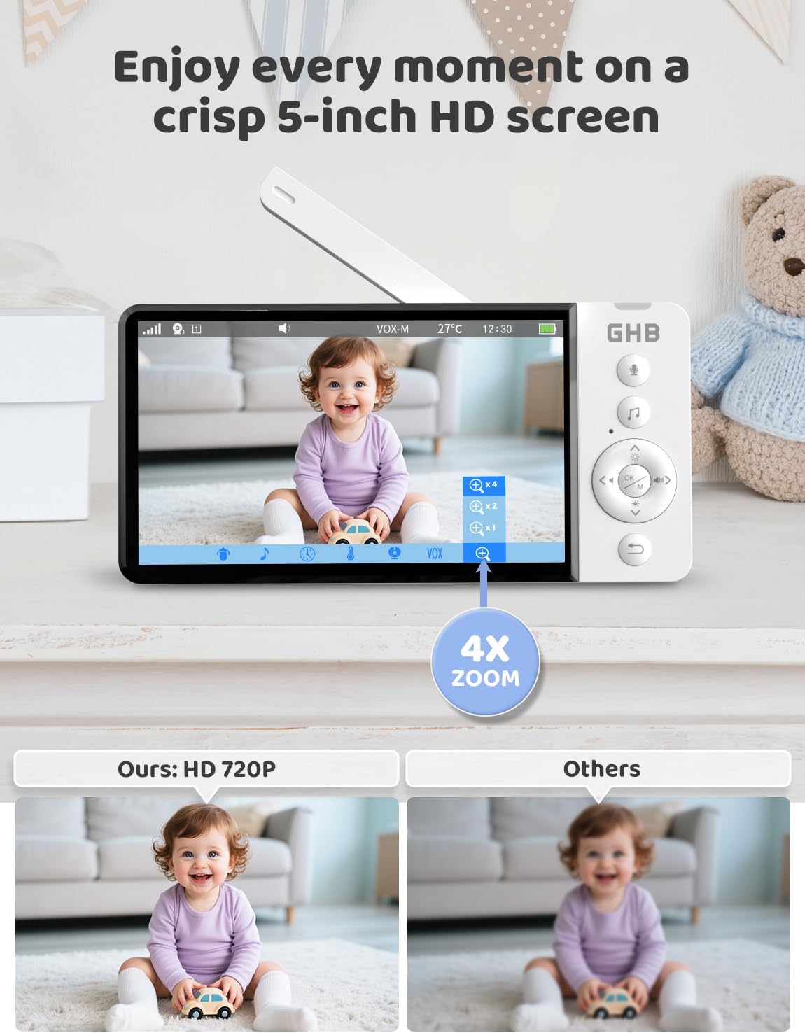 Detalle de GHB Baby Monitor 5" 720P HD with night vision