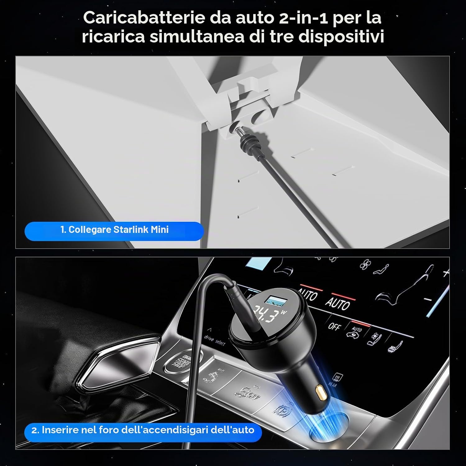 Detalle de XLTTYWL Starlink Mini Adattatore 12V — Convertitore DC-DC 144W con cavo 5×2,1 mm (3 m) per Starlink Dishy