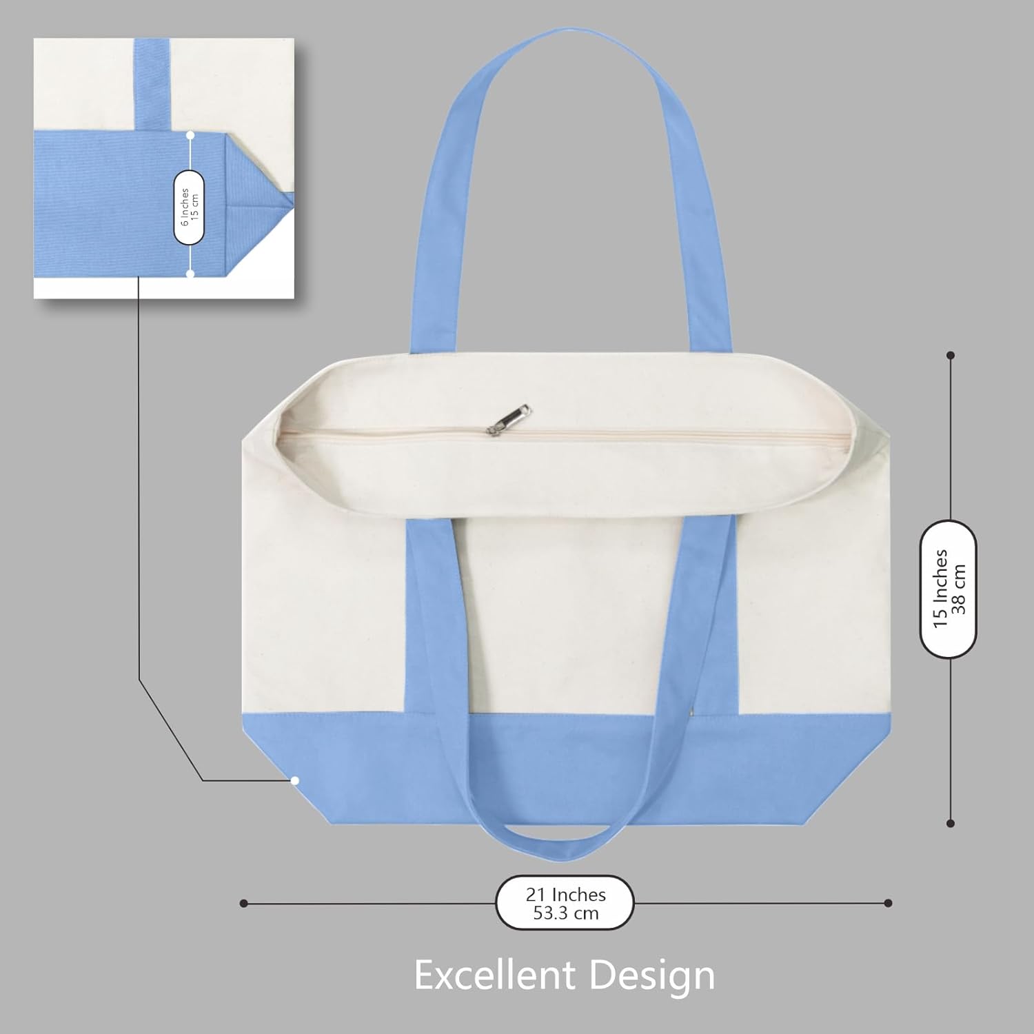 Thumbnail 4 de TOPDesign 30-Pack Canvas Tote Bags with Exterior Pocket – Reusable Grocery Bags (Light Blue/Natural)