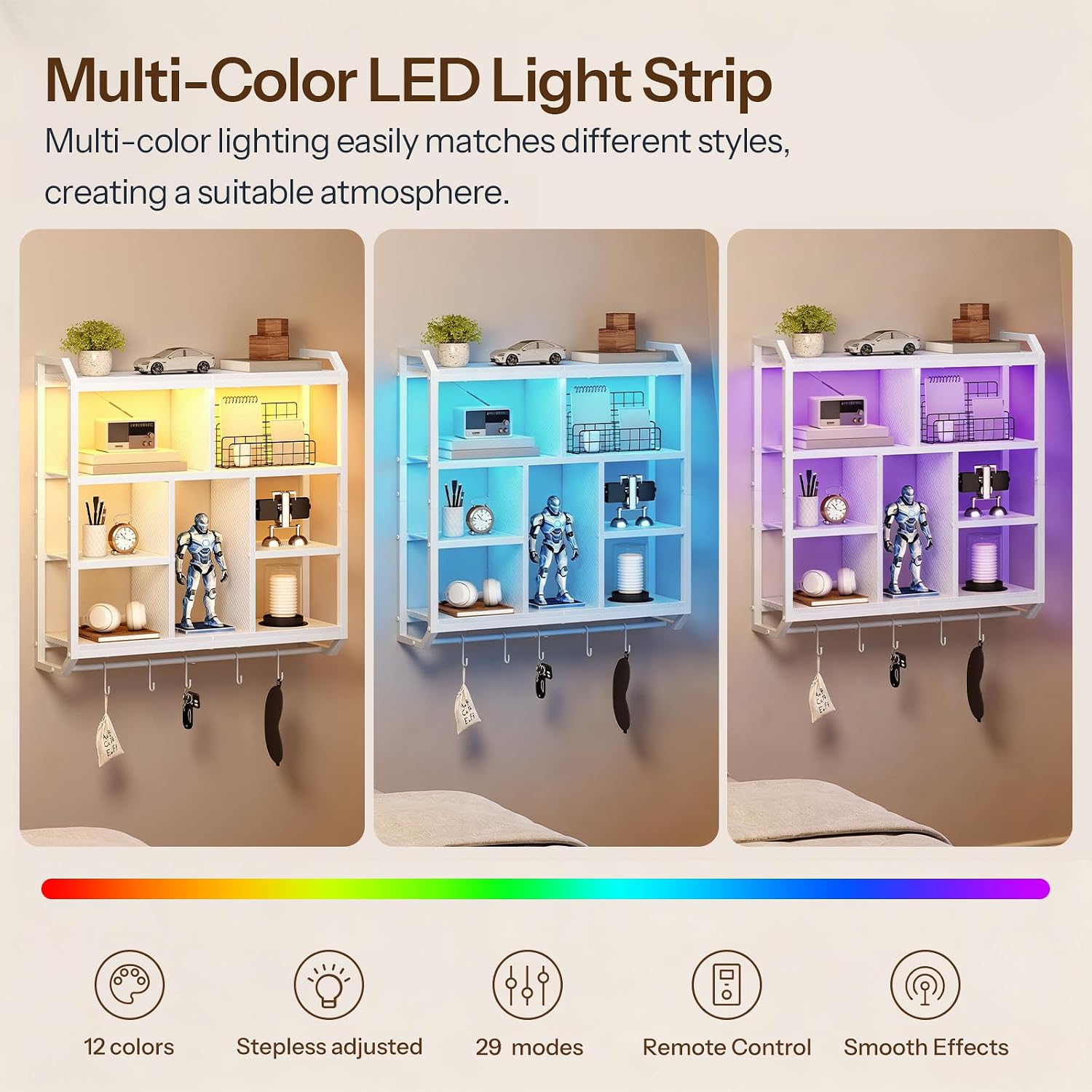 Detalle 1 de HOOBRO LED Gaming Wall Shelf 4-Tier
